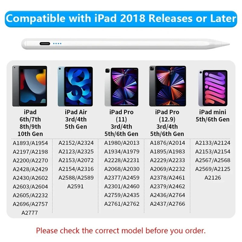 Stylus Pen for iPad 2018-2025, Apple Pencil for iPad 11th A16/10/9/8/7/6 Gen