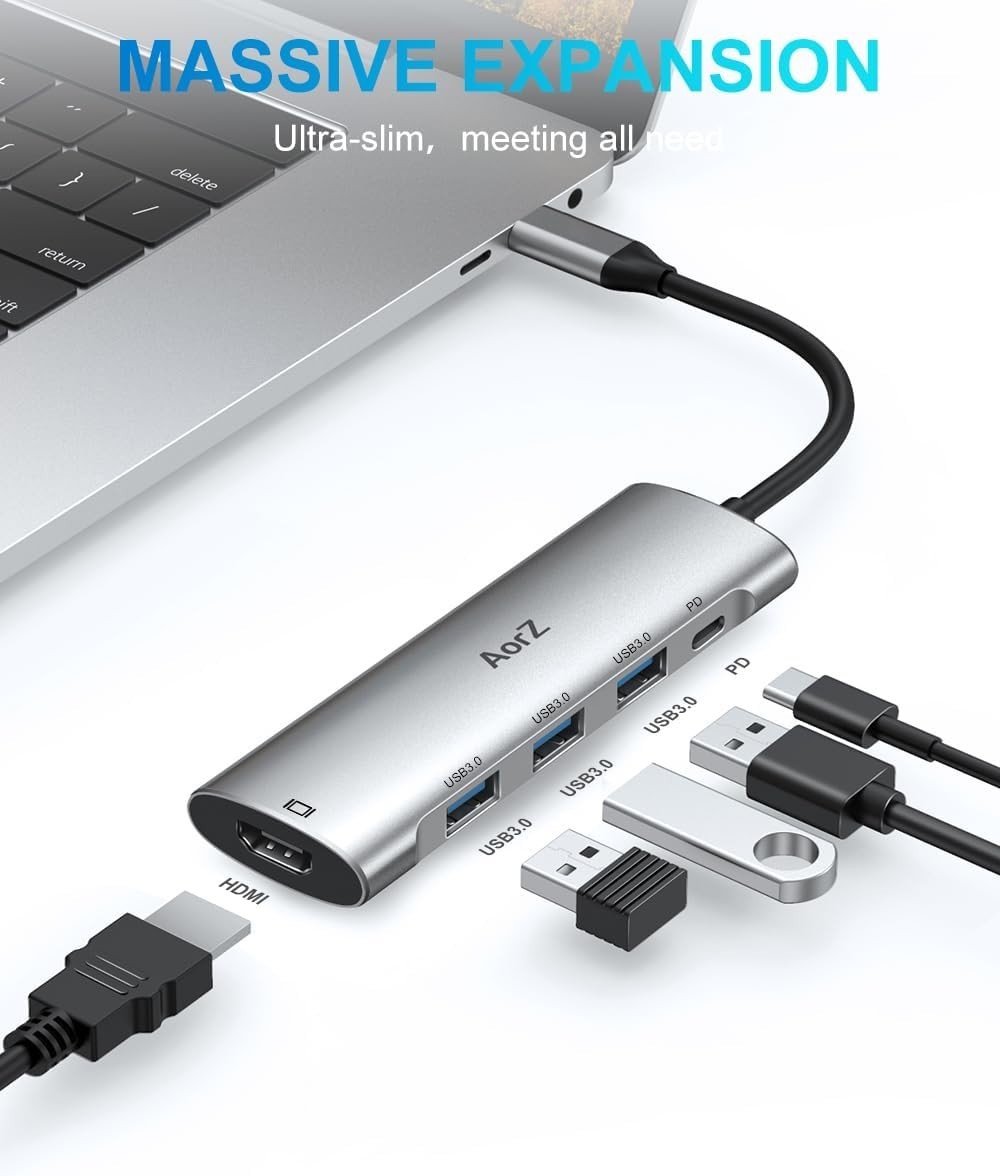 USB C Hub,USB C Hub Multiport Adapter 4K@60Hz 5 in 1 USBC to Hdmi Adapter wit…