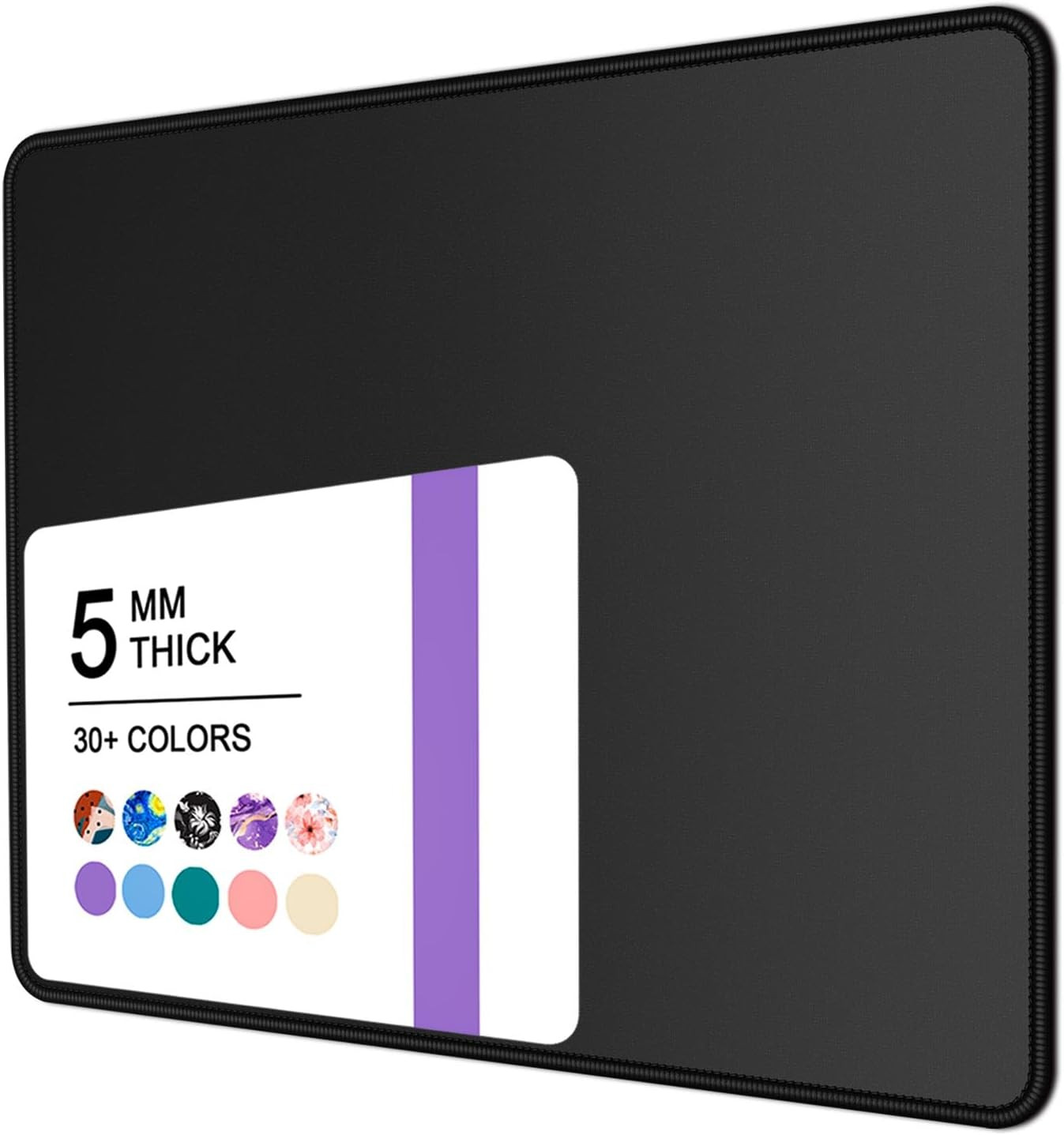Square Mouse Pad 5mm Thick Anti Slip Computer Mat Stitched Edge 8×10 Black