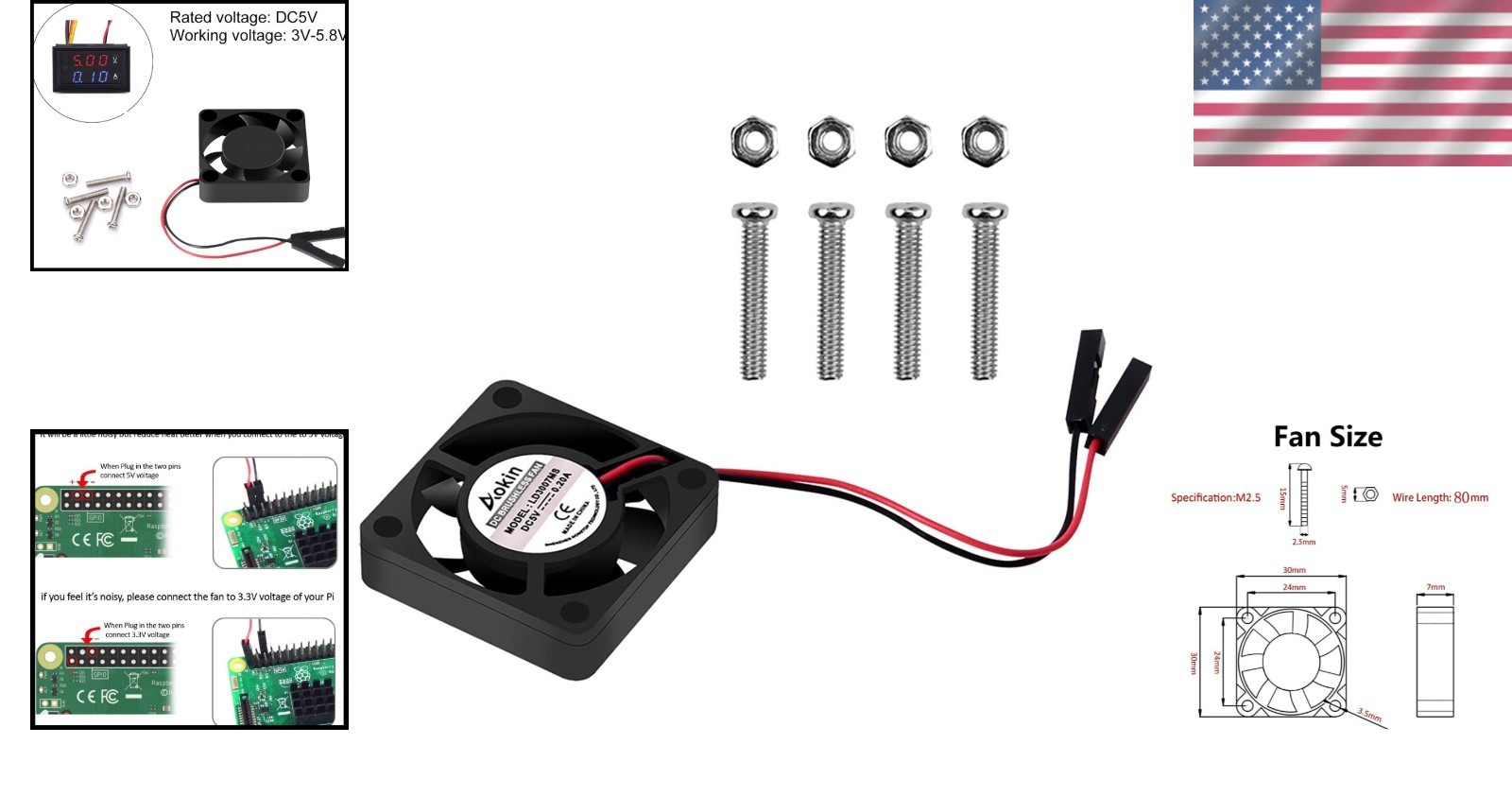 Raspberry Pi Cooling Fan 5V 30x30x7mm Brushless CPU Fan for Pi 4B/3B+/2B/1B+ …