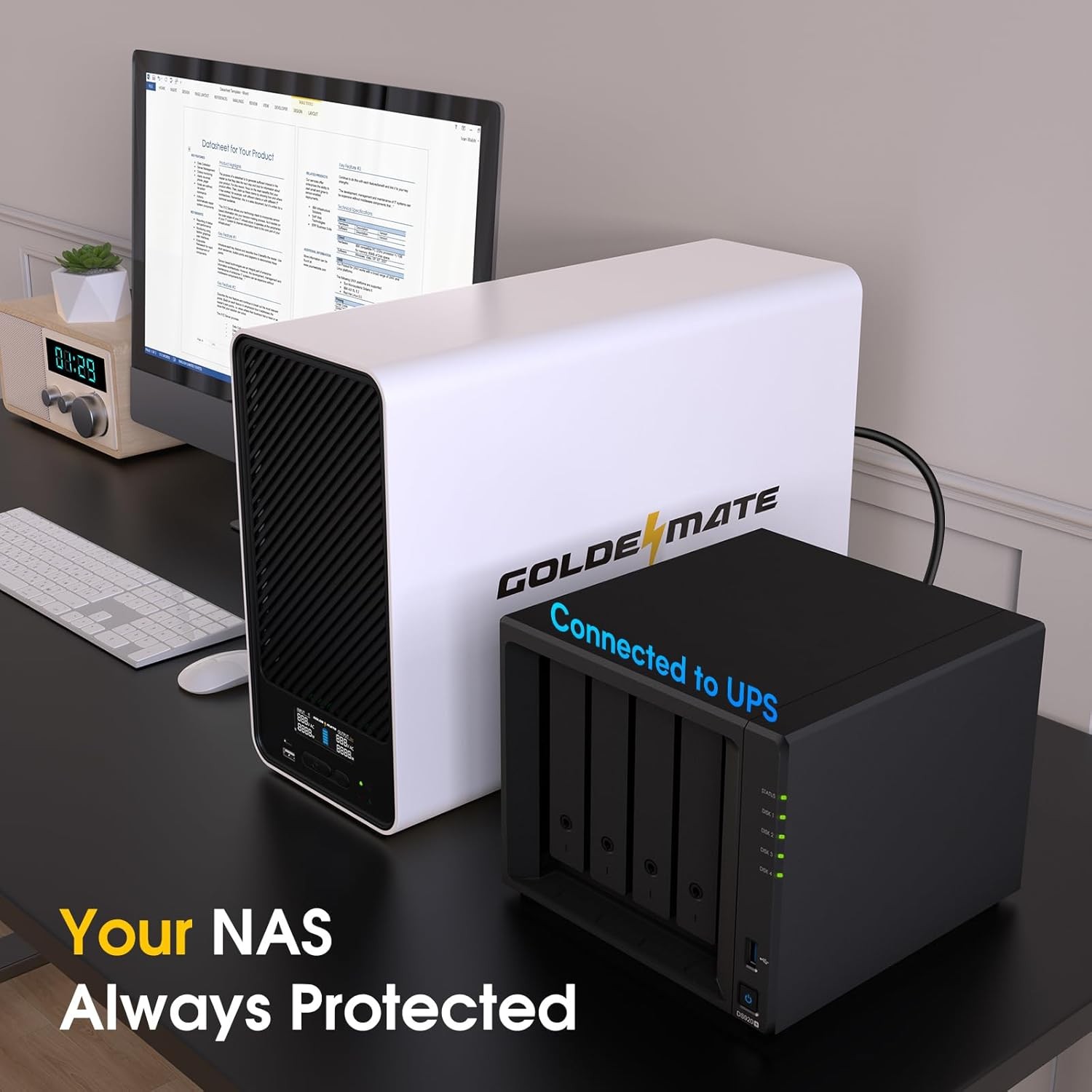 Goldenmate 1500VA 1000W Pure Sine Wave UPS Backup Power Supply LiFePO4 Battery