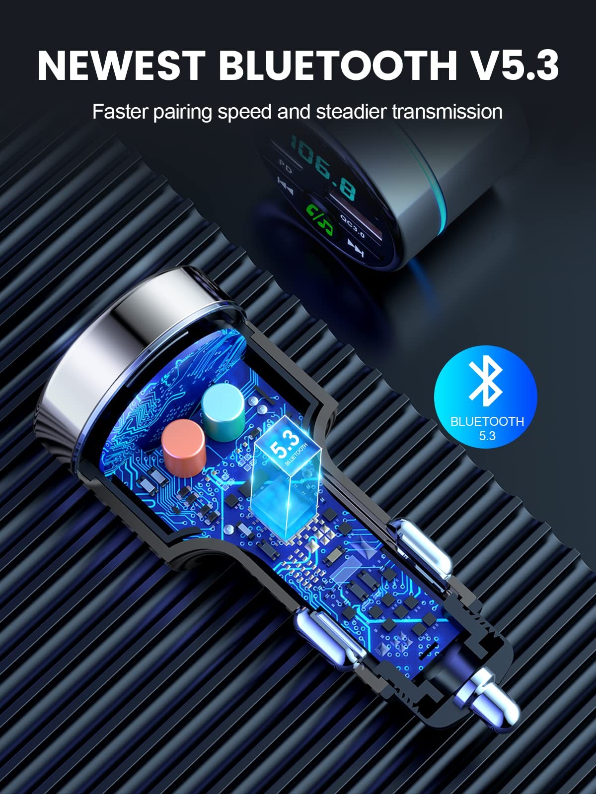 FOCBYE FM Transmitter for Car Bluetooth 5.3 All-Metal PD 20W & QC3.0 18W Fast…