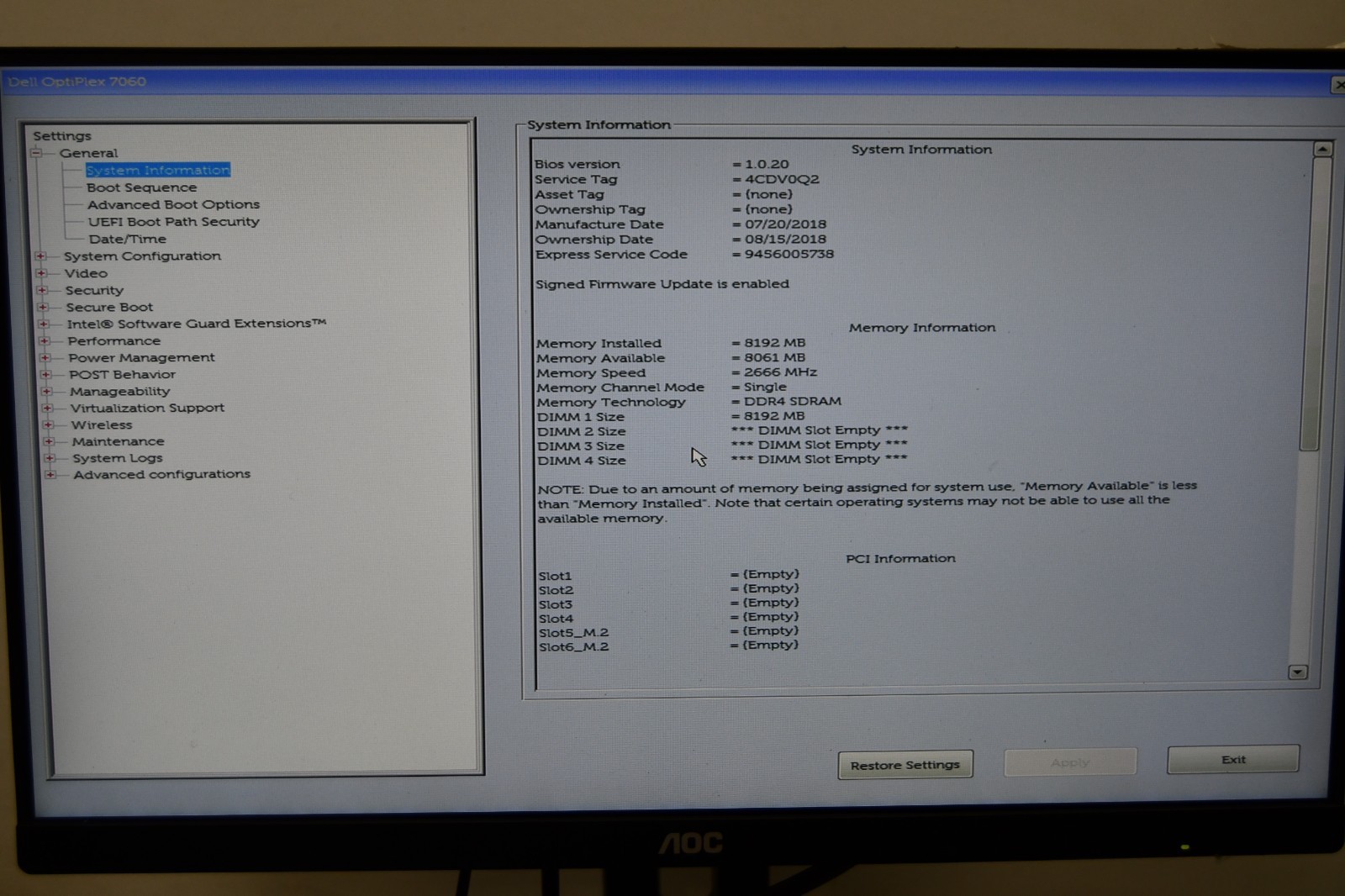 ^ Dell OptiPlex 7060 Desktop Intel i5-8500 @ 3.00GHz 8GB RAM No HD #X7020