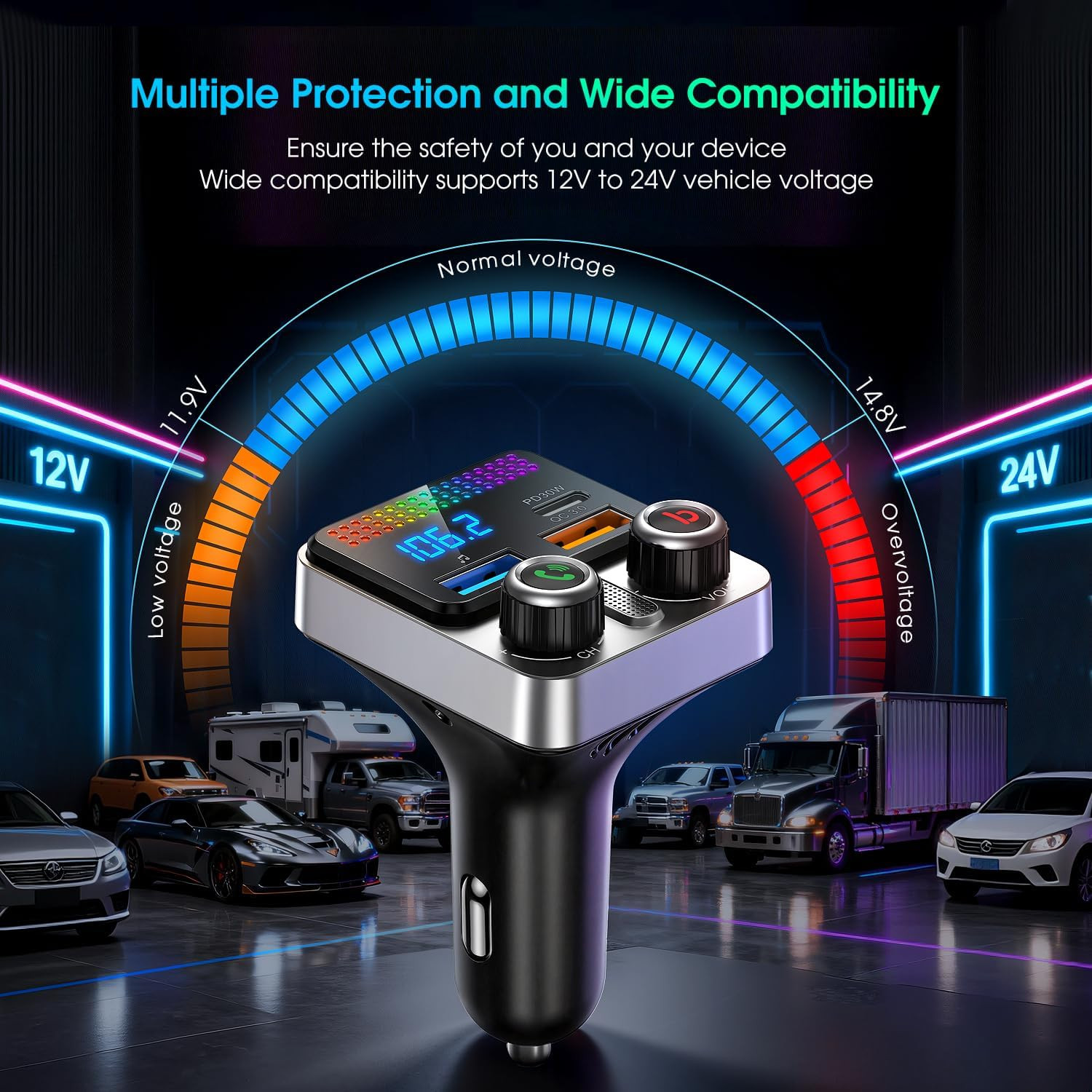Transmisor FM Radio Bluetooth USB Para Carro Auto For Car Con Pantalla Digital