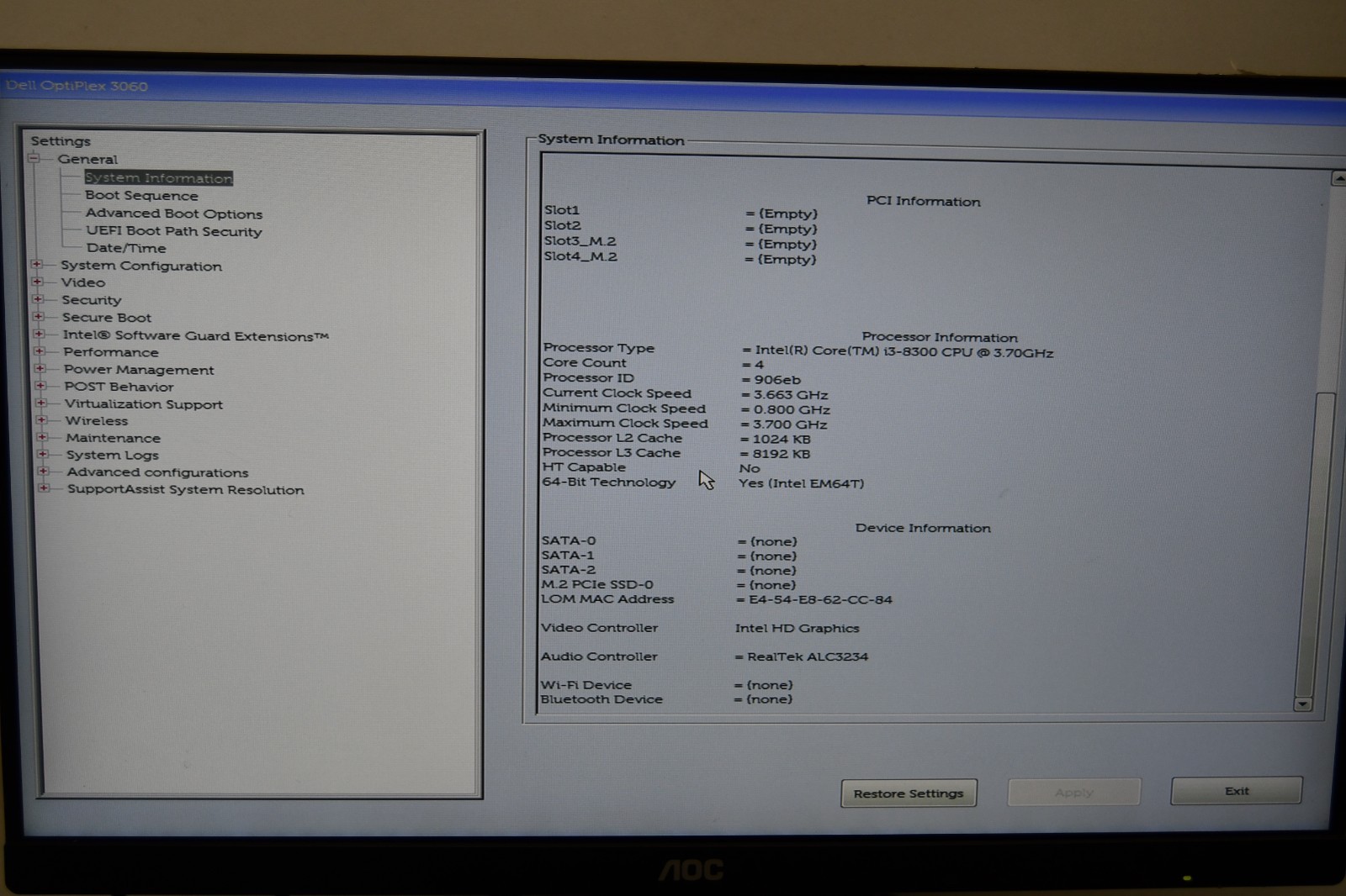 ^ Dell OptiPlex 3060 SFF Intel i3-8300 @ 3.70GHz 8GB Ram No HD #X6978