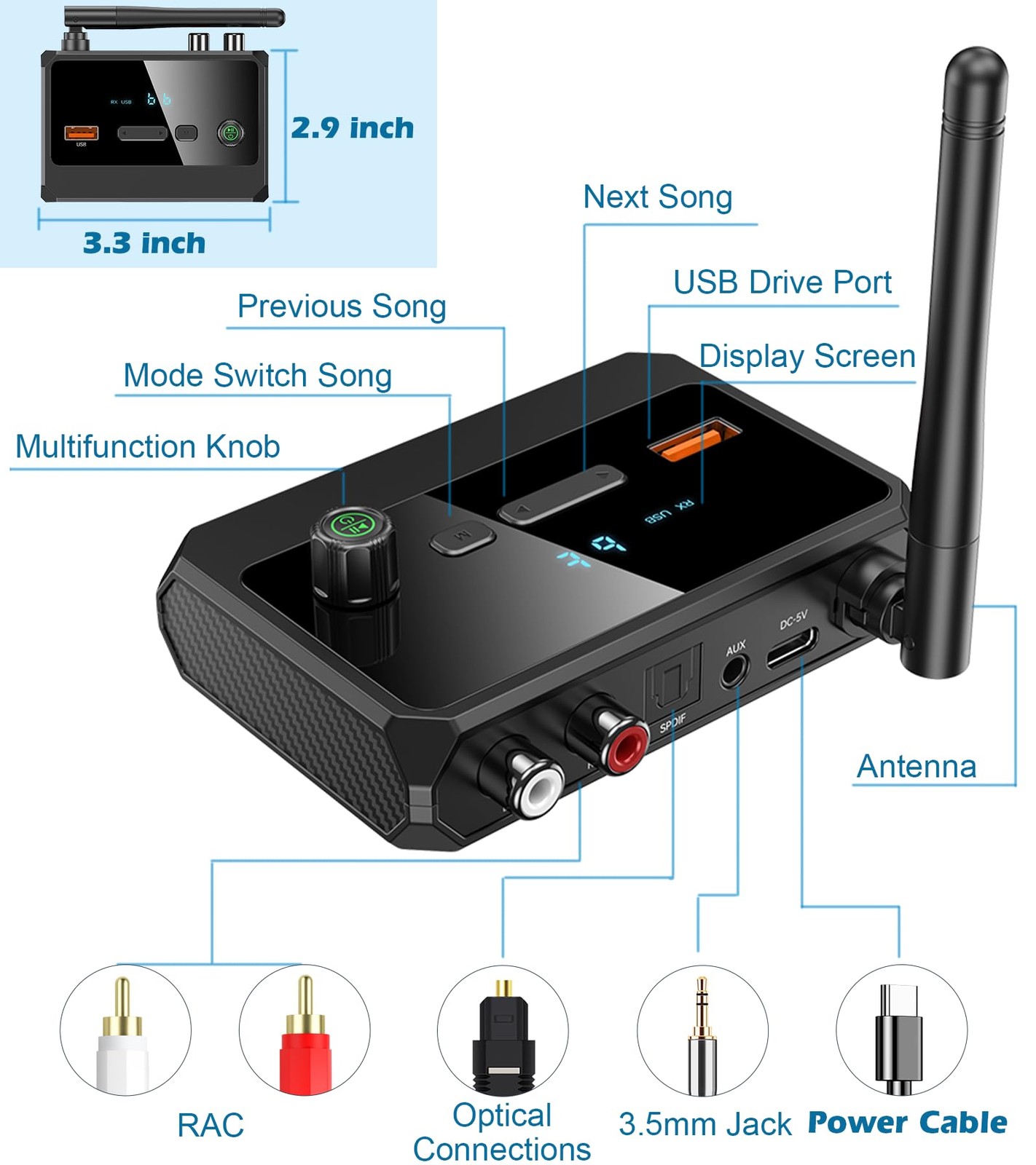 Bluetooth 5.4 Receiver for Home Stereo, Optical Low Latency & HD Music Audio …