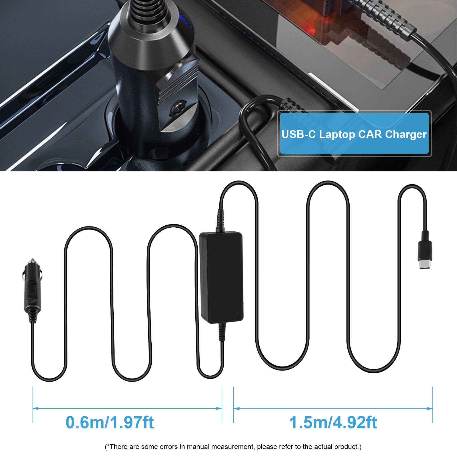 9V-32V DC To USB-C 65W Vehicle Car Charger For Laptops Tablets Smart Phones