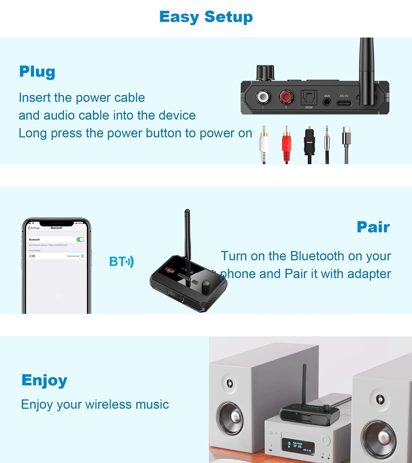 Bluetooth 5.4 Receiver for Home Stereo, Optical Low Latency & HD Music Audio …