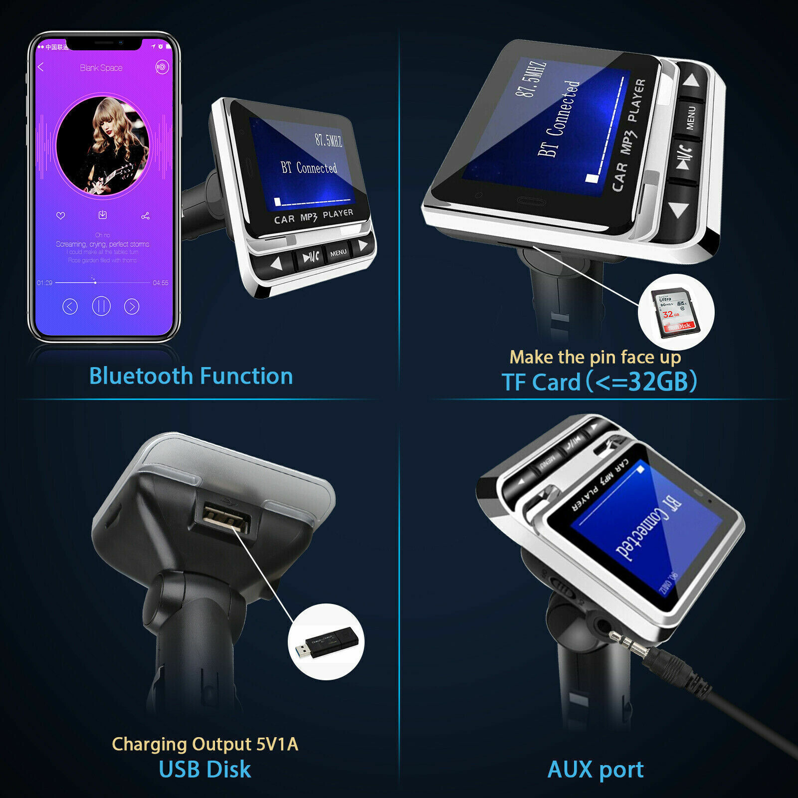 Bluetooth 5.0 Wireless Car FM Transmitter USB Charger Aux Adapter MP3 Hands-free