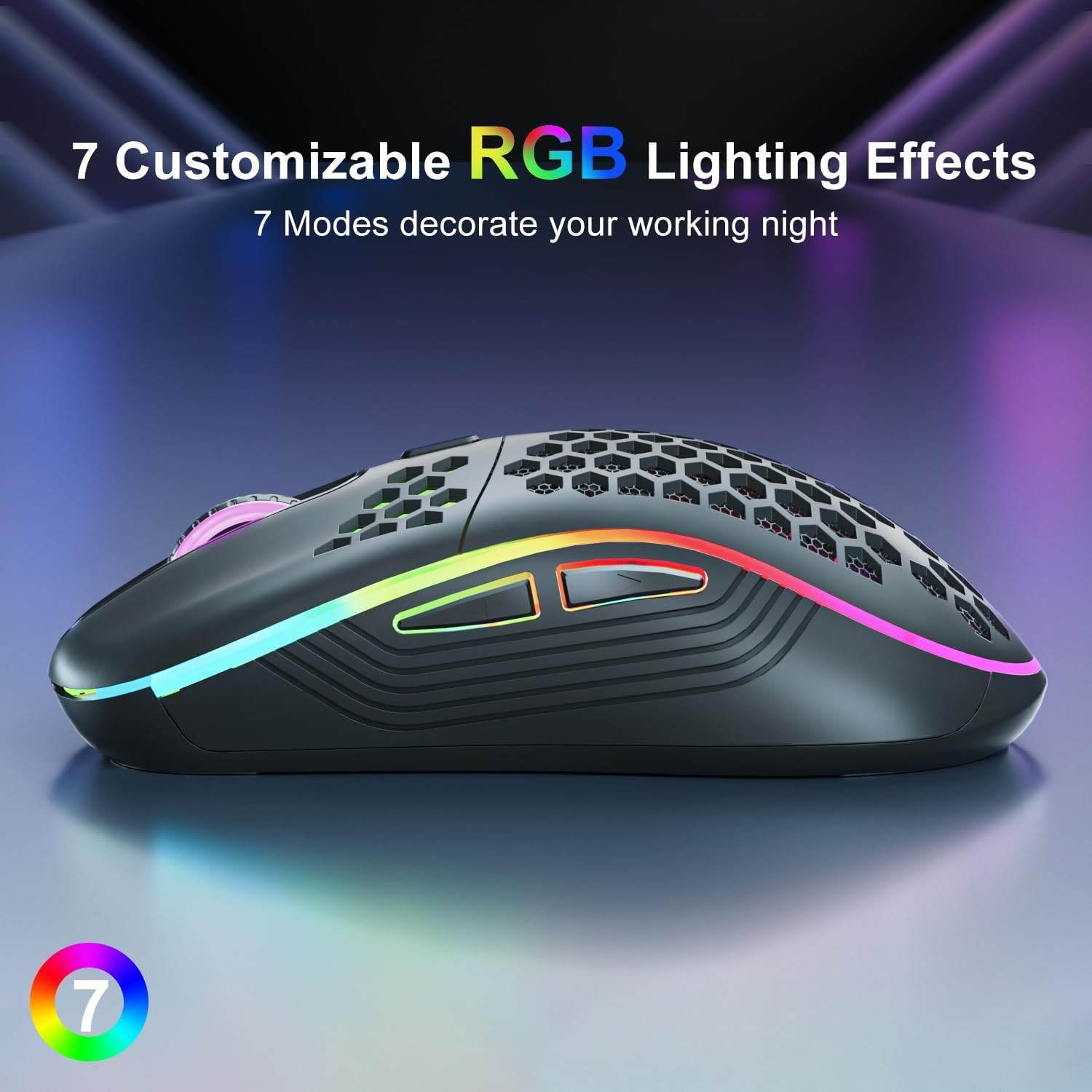 Wireless Mouse Gaming Rechargeable Optical Mouse Cordless 7 Color LED Backlit PC