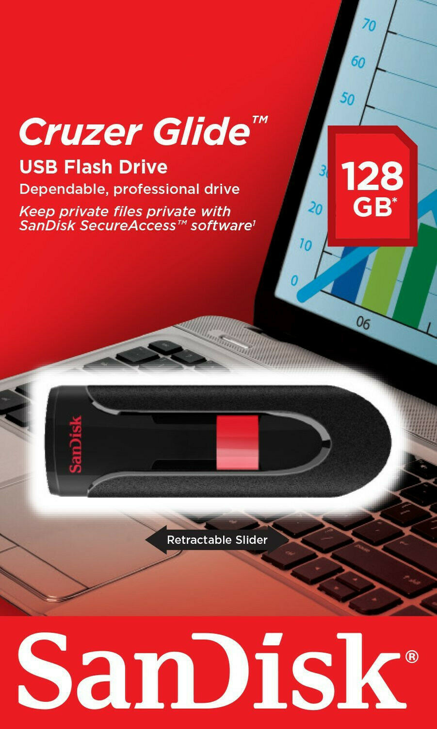 SanDisk Cruzer Glide 128GB Memory Flash Drive Thumb/Pen/Jump/USB Stick NEW!!