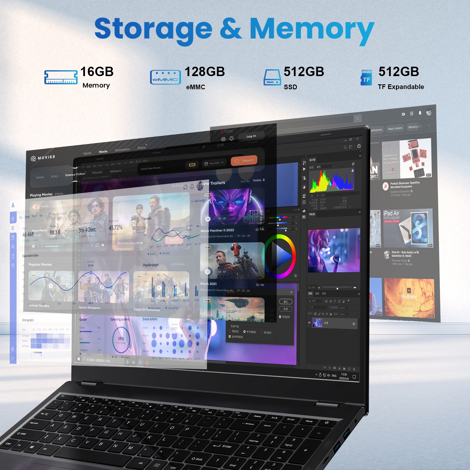 Jumper 17.6″ FHD IPS Laptop Windows 11 Intel N5095 640GB SSD Office 365