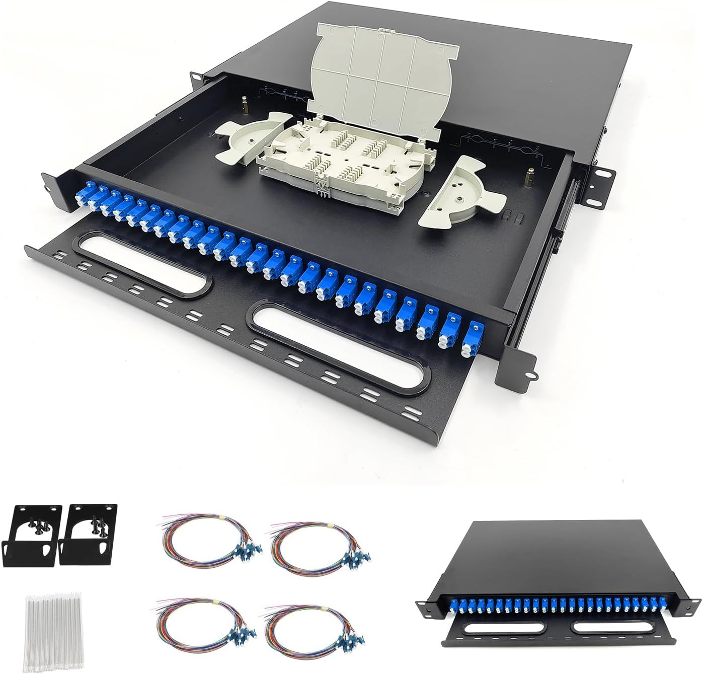 -1 Pack 24 Duplex Singlemode 48 Port LC Fiber Optic Rack Mount Enclosure Box wit