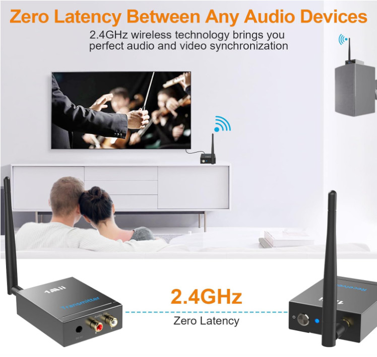 Wireless Audio Transmitter Receiver RCA AUX Long Range 320ft HiFi Audio Kit
