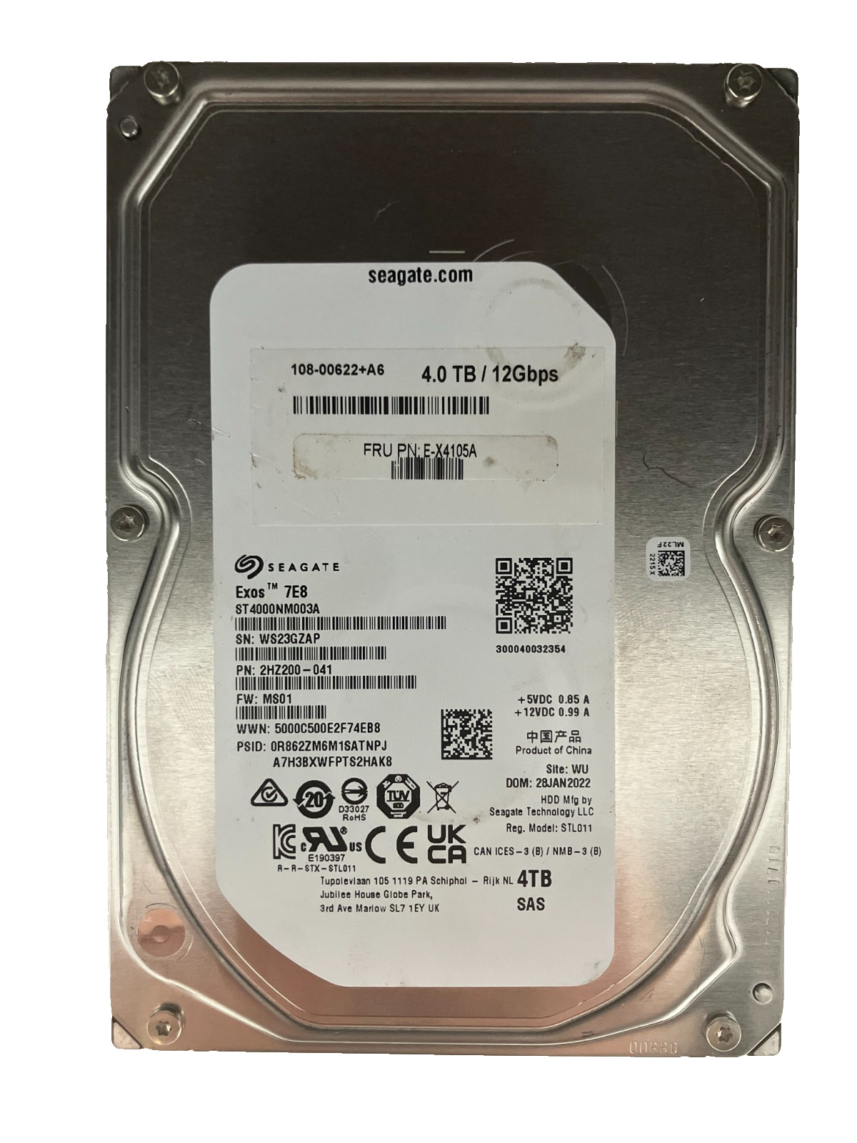 Seagate Exos 7E8 ST4000NM003A HDD 4TB SAS 12Gb/s 7.2K 3.5″ 512b/s 100% Health
