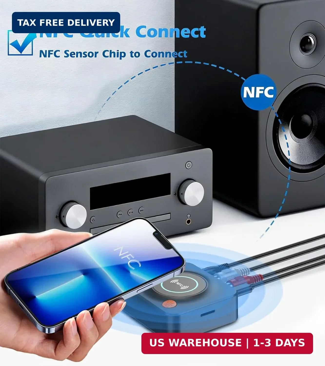 Bluetooth Receiver for Home Stereo, AUX RCA Adapter, 33ft Wireless Range