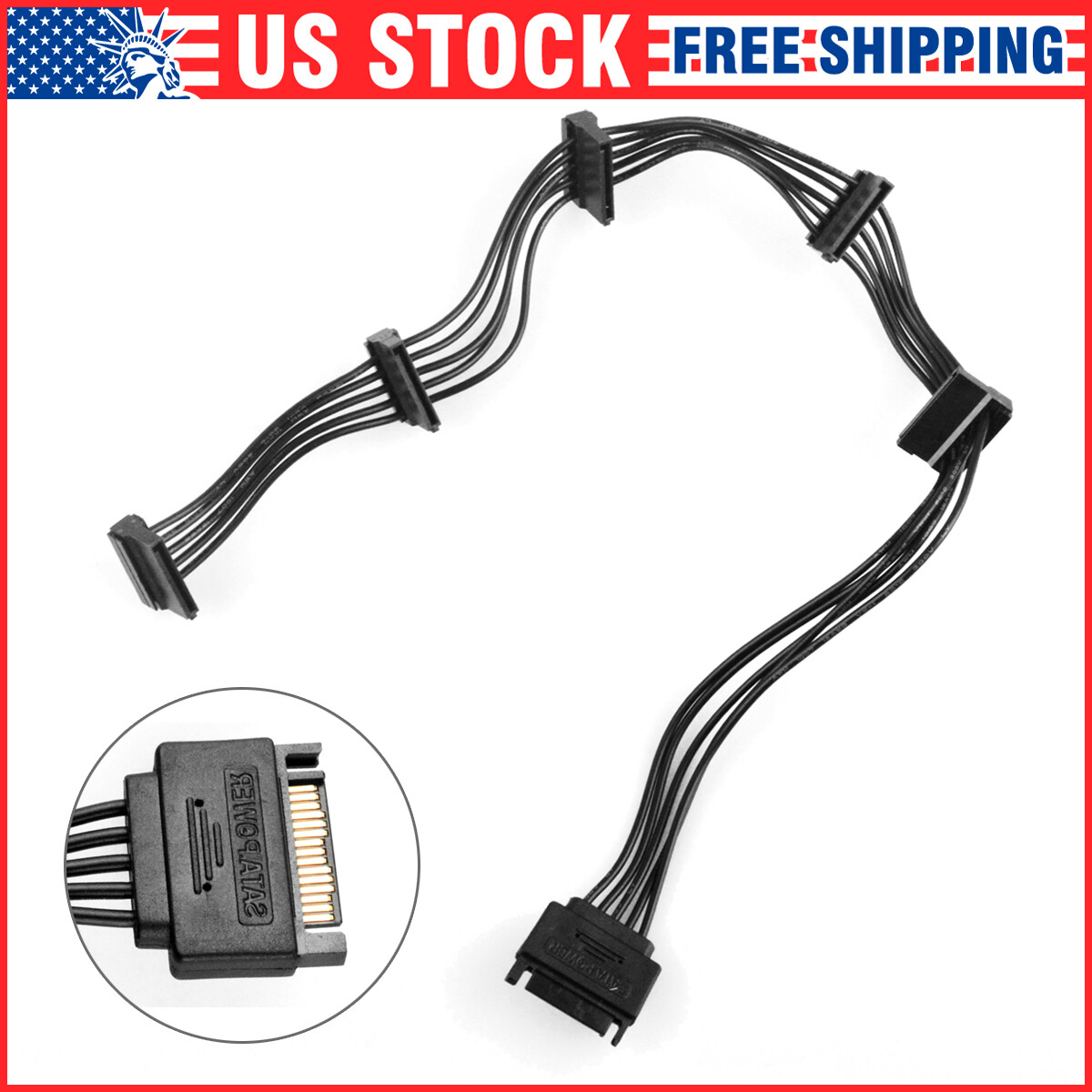 15-Pin SATA Power 1 Male To 5 Female Splitter Hard Drive Cable for HDD SSD A++