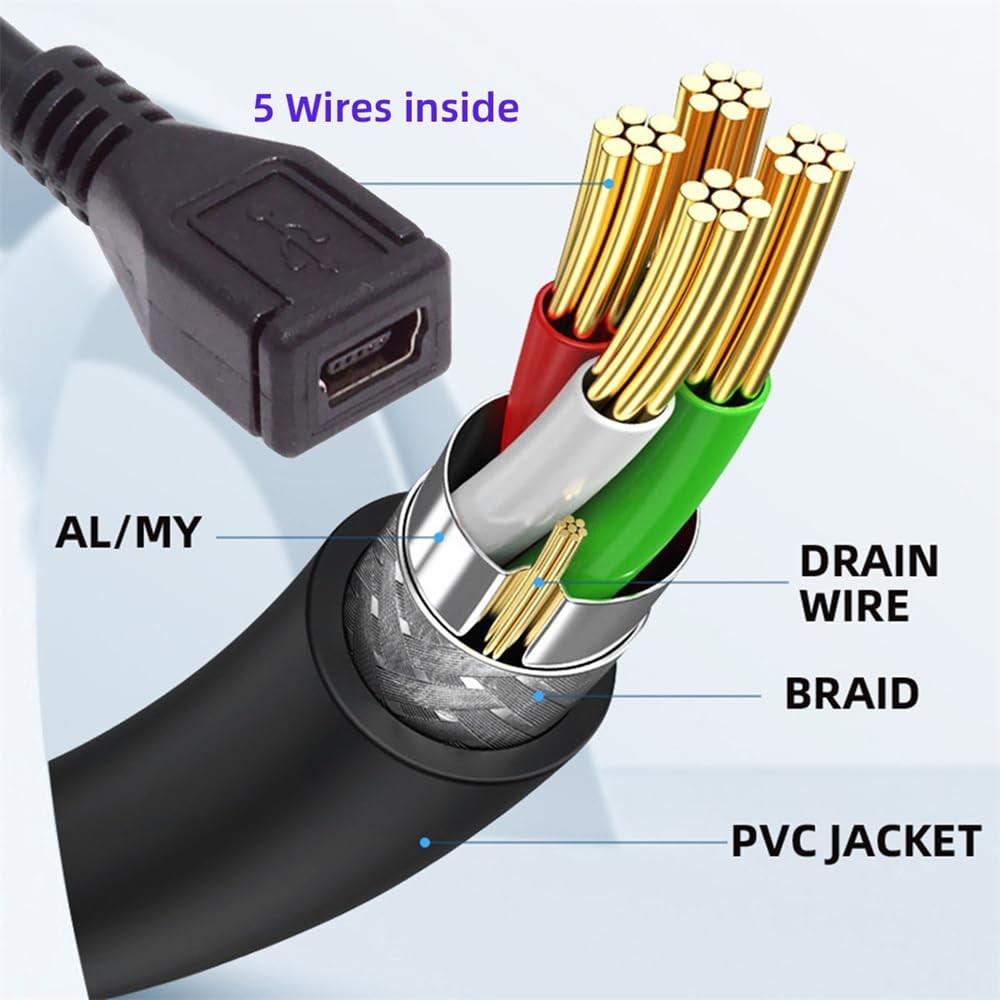 30cm 90 Degree Right Angled Mini USB 5-Pin Male to Female Extension Cable