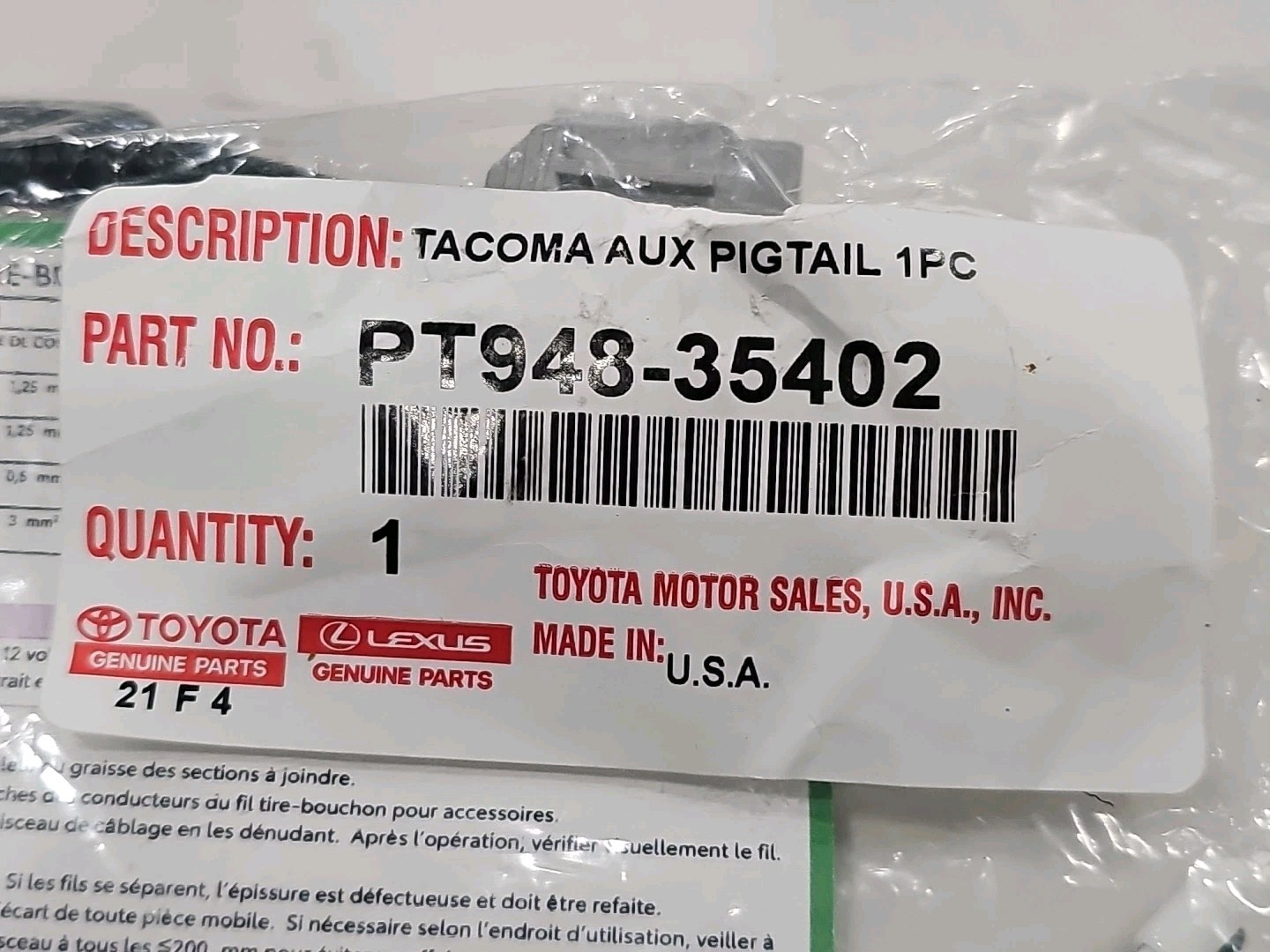 2024-Present Genuine OEM Toyota Tacoma Wiring Harness PT948-35402