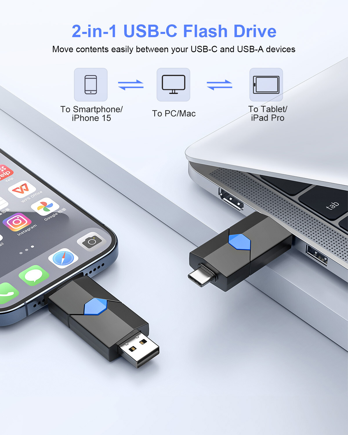 Kootion 32GB 64GB 128GB Retractable Type-C Flash Drive Memory Stick For Phone PC