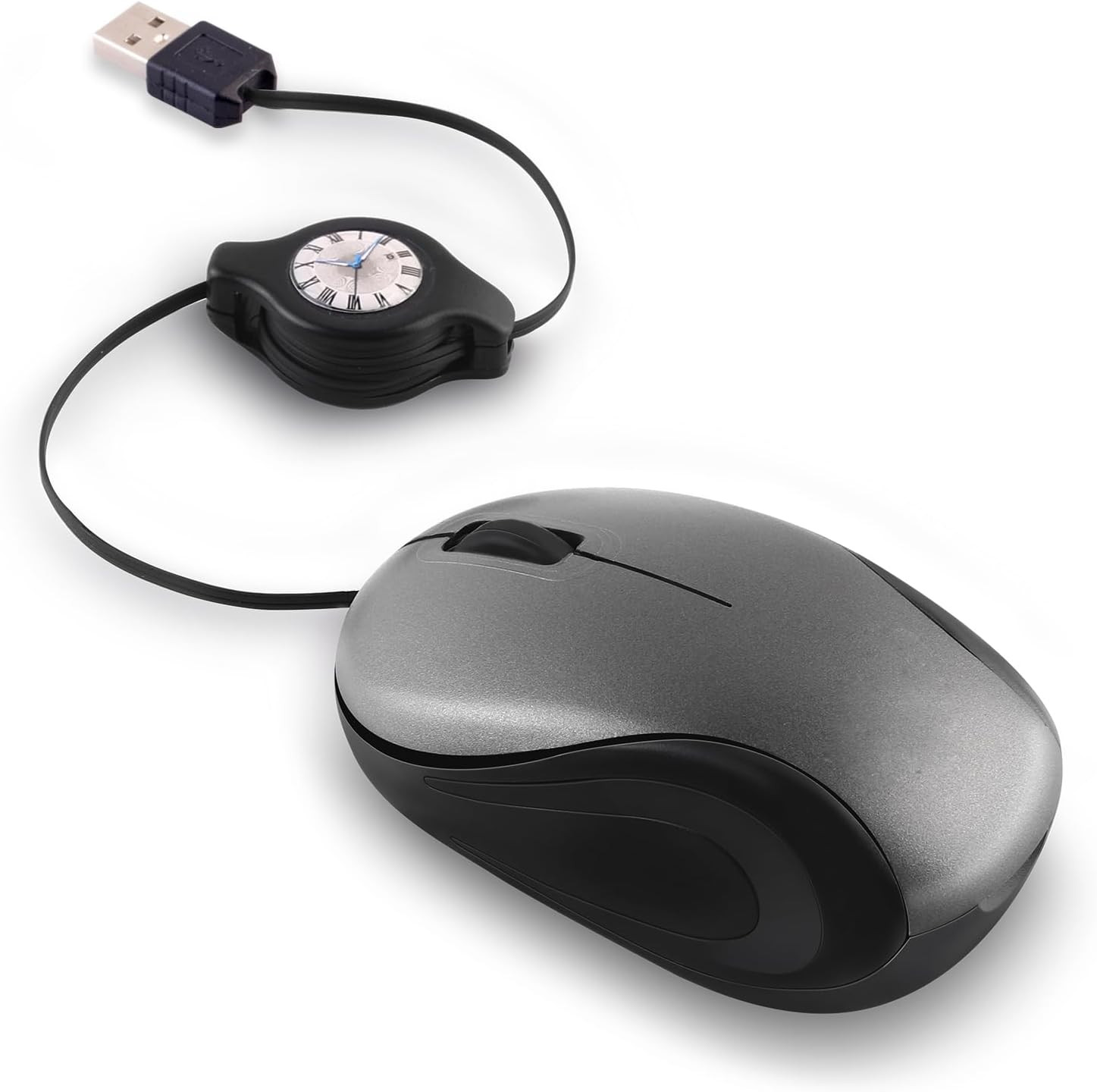 USB Wired Mini Mouse,Small Travel Mice Corded with Retractable Cable-Gray