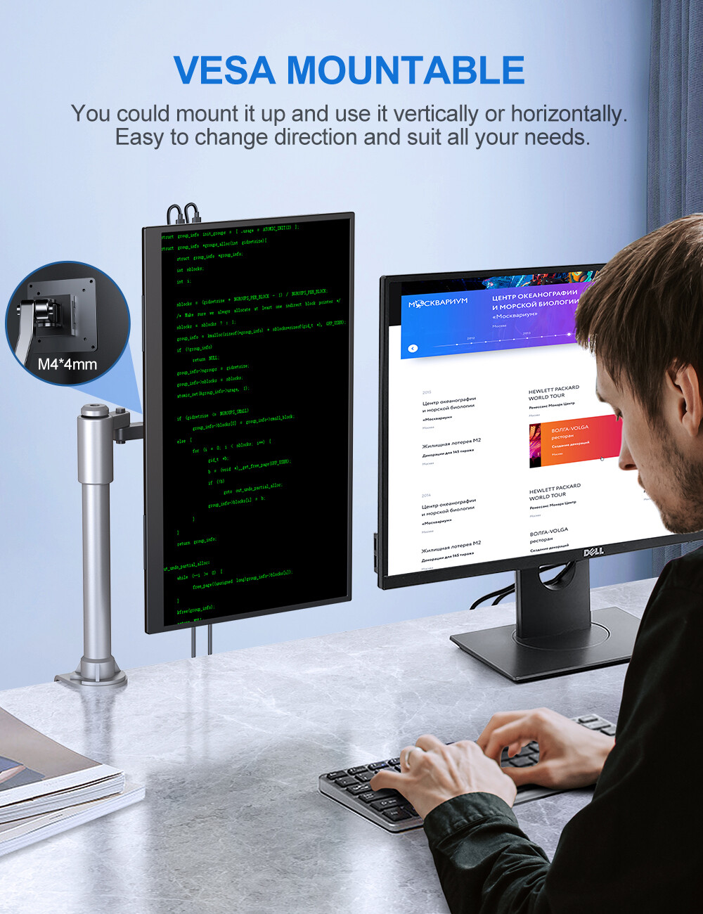 UPERFECT 16″ 2K Portable Monitor Freestanding Monitor Display Screen w/Bracket