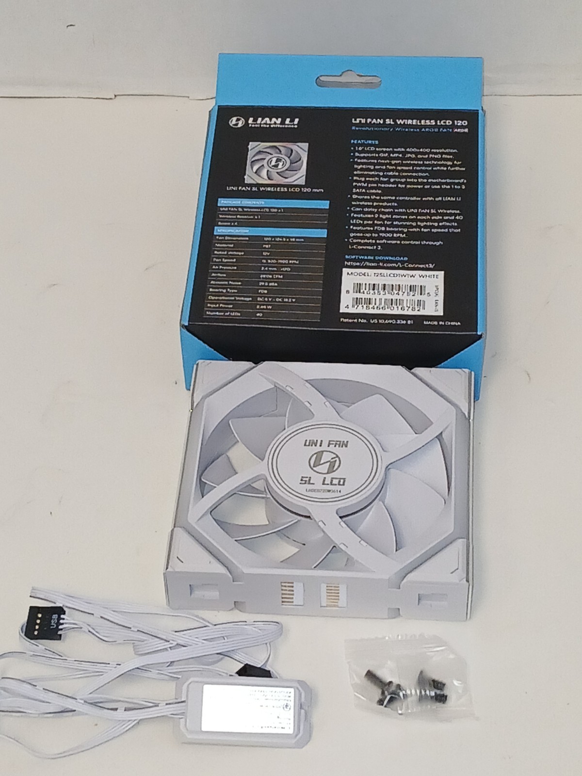 Lian Li Uni Fan SL Wireless LCD 120 Blade – WHITE – 1 Pack – COMPLETE