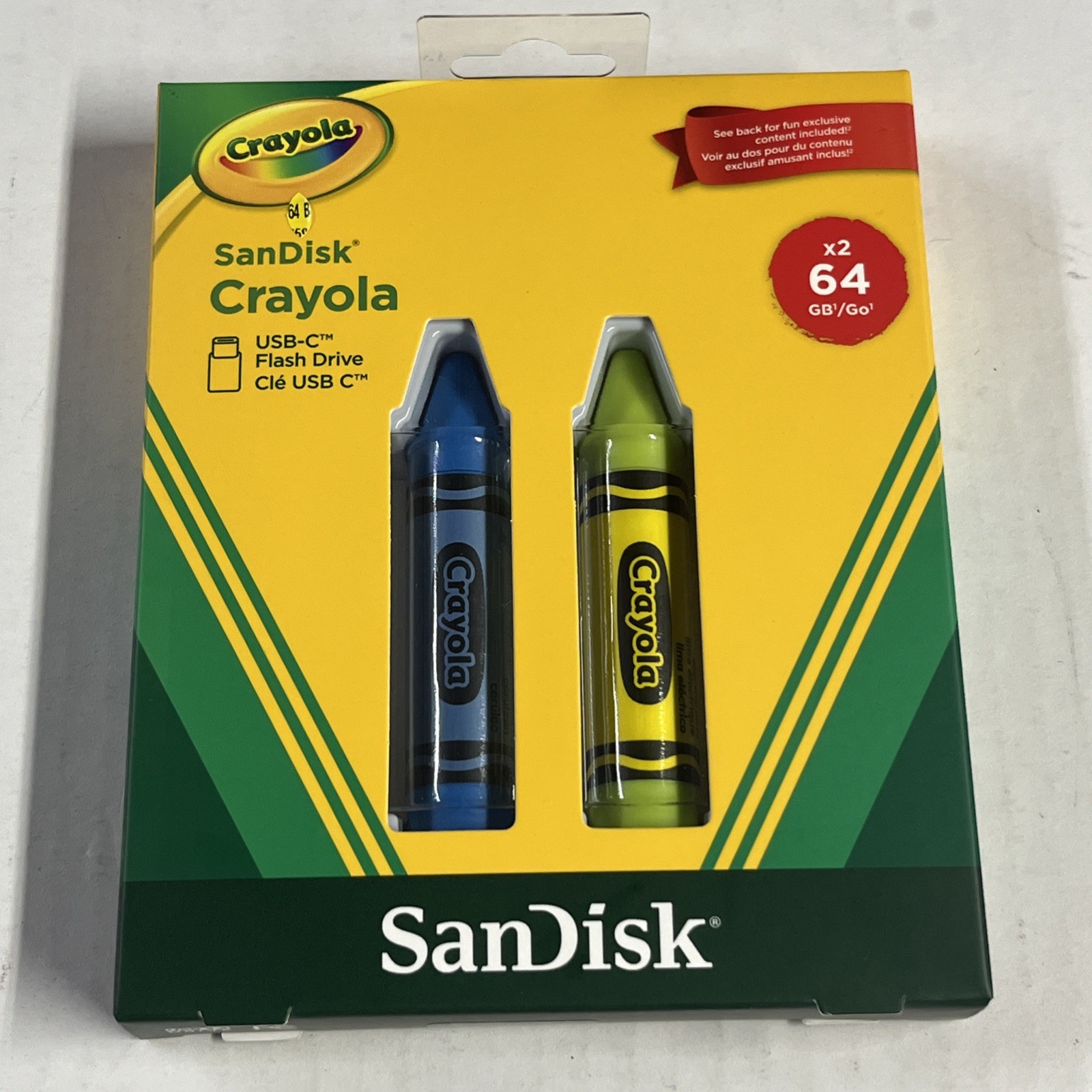 Sandisk Crayola 64GB 2 Pack USB-C Flash Drive 2pk Cerulean Blue Lime