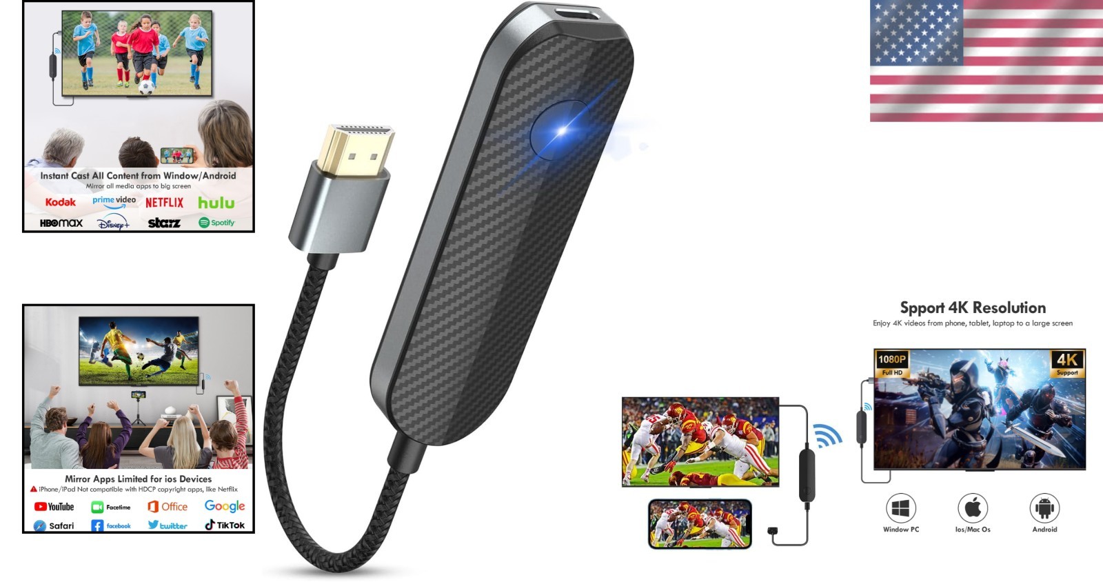 Portable 4K HDMI Display Adapter – Dual Screen Casting for Tablets and Laptops