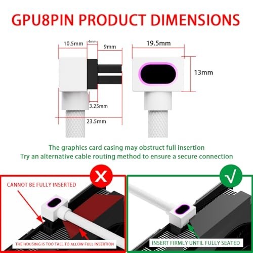 “ARGB 8PIN GPU Extension Cable 30CM, 18AWG Right-Angle Design, Male-Female Conne