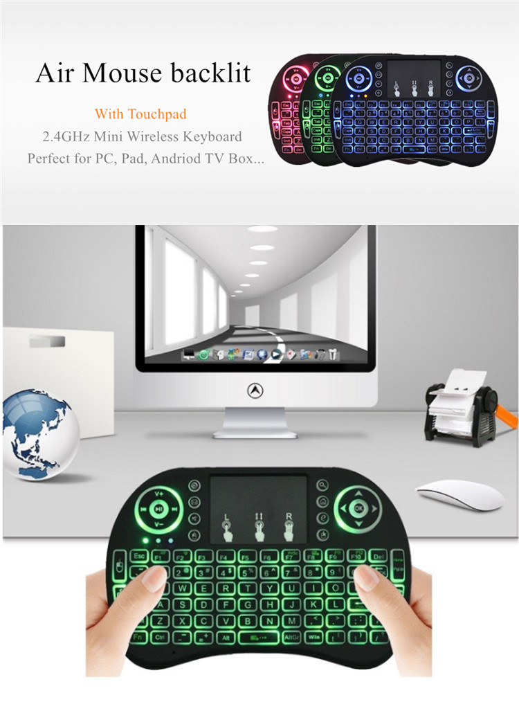3 Color Backlit Mini i8 Wireless 2.4GHz Keyboard Remote Control Touchpad SmartTV