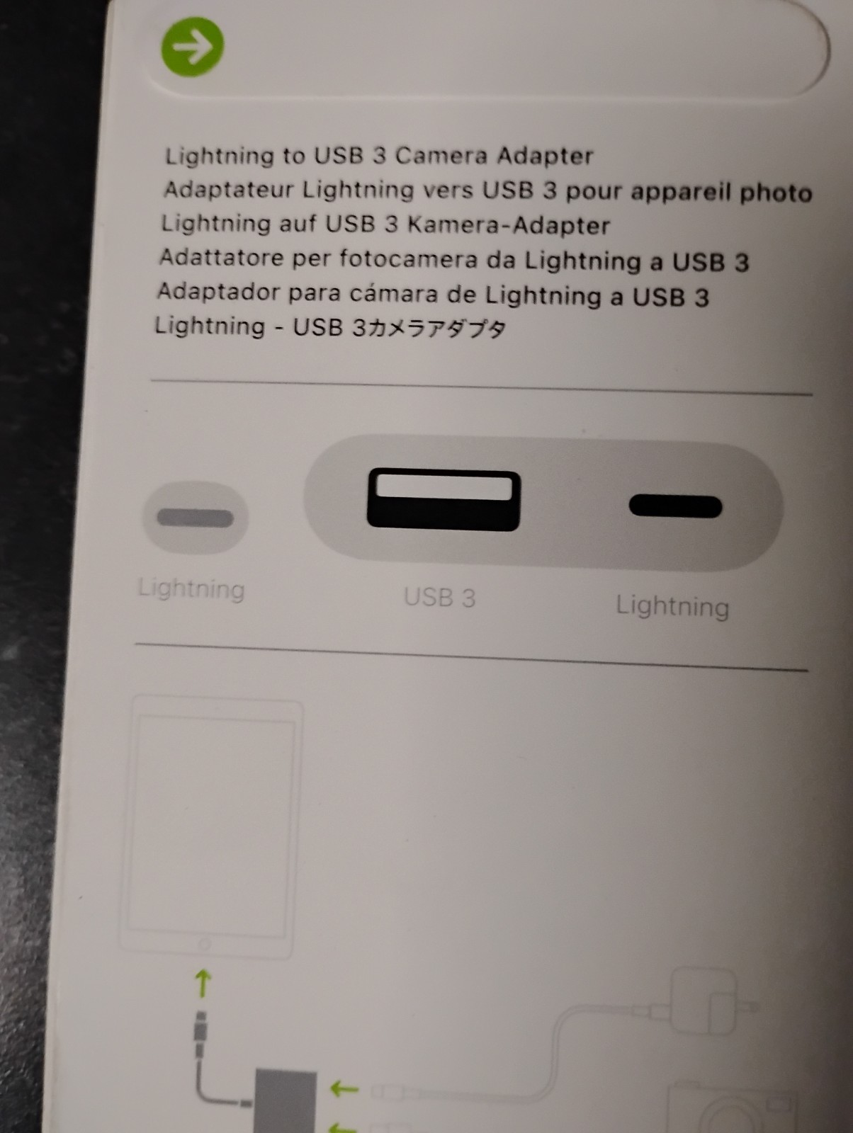 NEW Apple Lightning to USB 3 Camera Adapter (rm.h-wc)