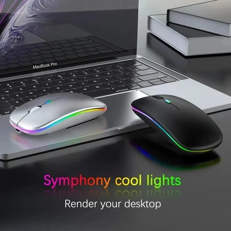 2.4GHz Wireless Optical Mouse USB Rechargeable RGB Cordless Mice For PC Laptop