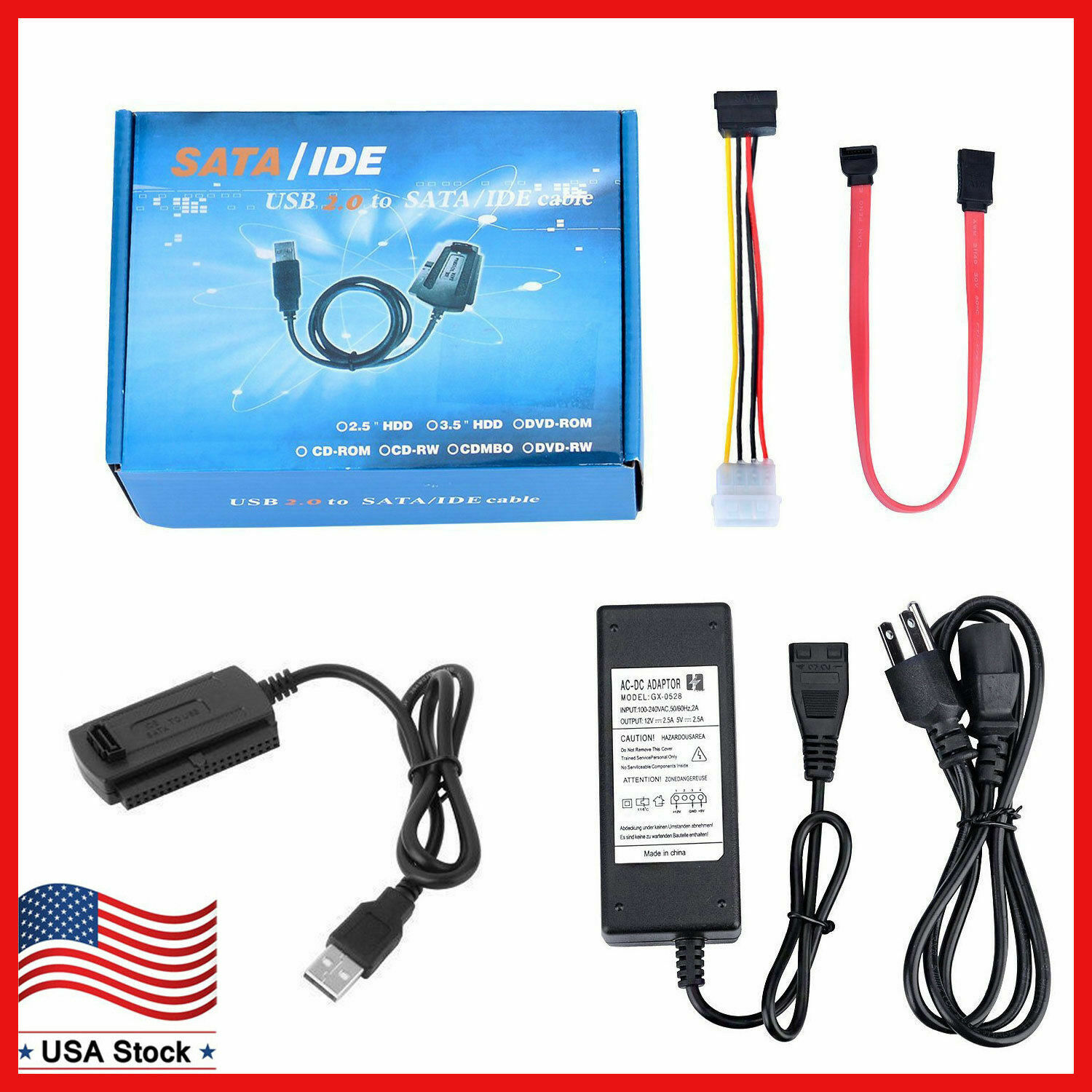 SATA/PATA/IDE to USB 2.0 Adapter Converter Cable for Hard Drive Disk 2.5″ 3.5″