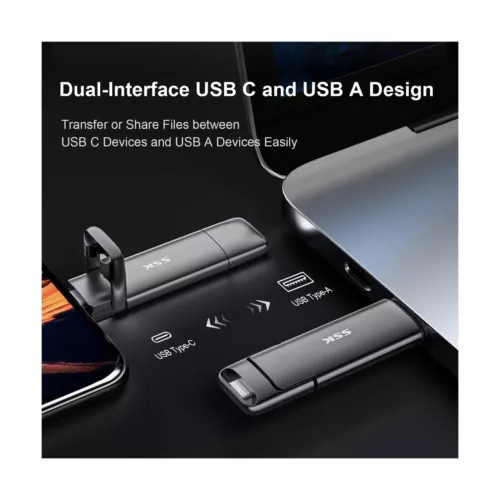 SSK USB Drive, External SSD USB Fast 550MB/s 2-in-1 Dual Drive USB Type C+ USB