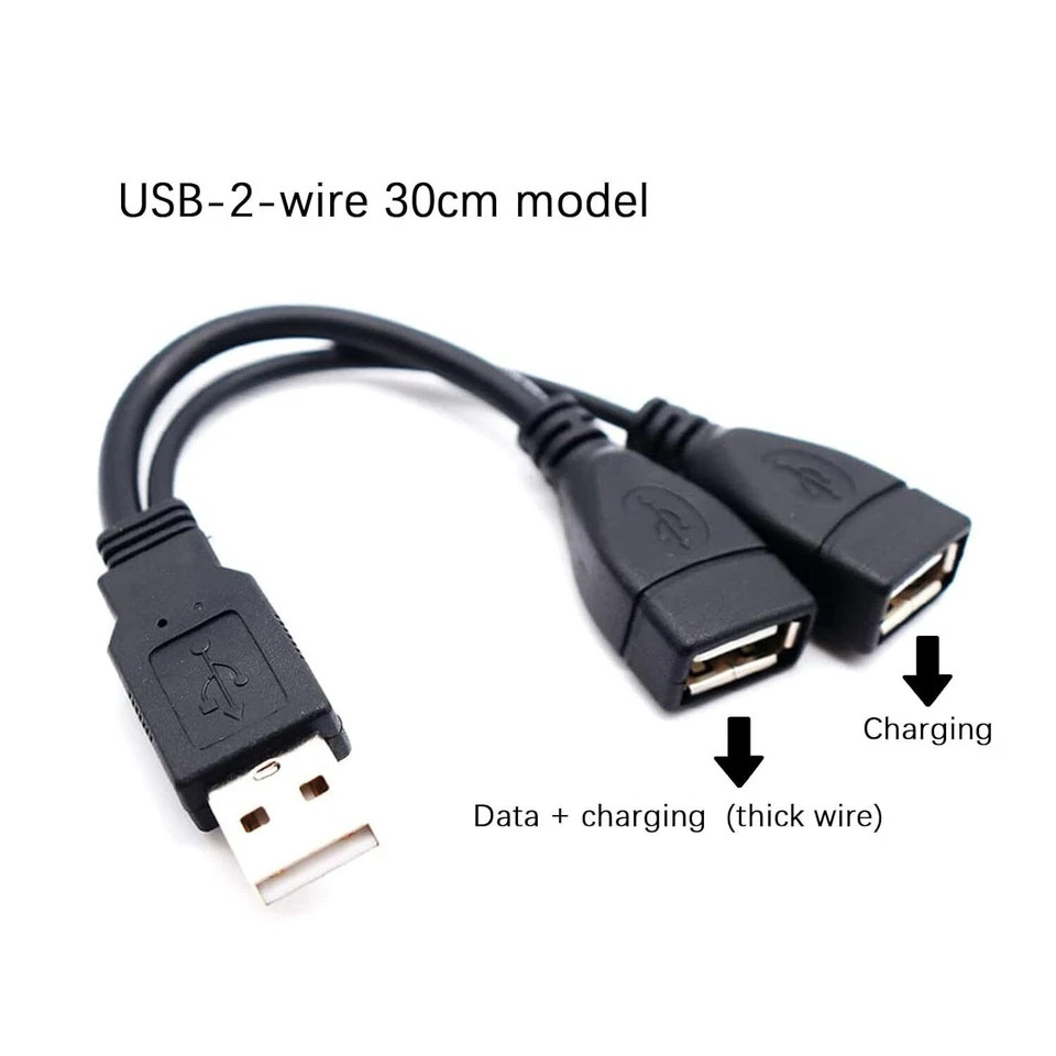 USB 2.0 A Male To 2 Dual USB Female Jack Y Splitter Hub Power Cord Adapter Cable