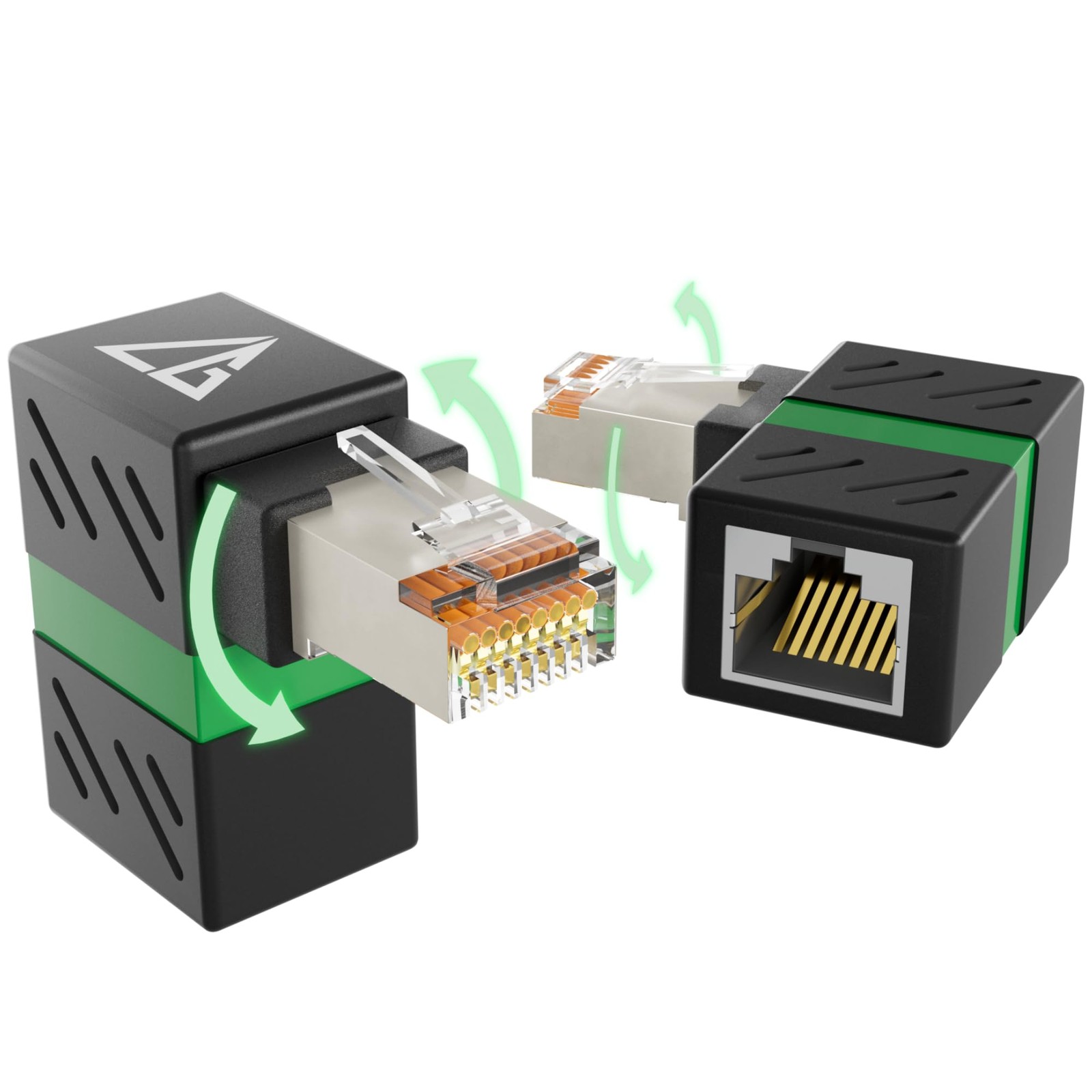 2-Pack 10Gbps 360° Rotatable Cat6A Right Angle Ethernet Adapter, 90-Degree RJ…