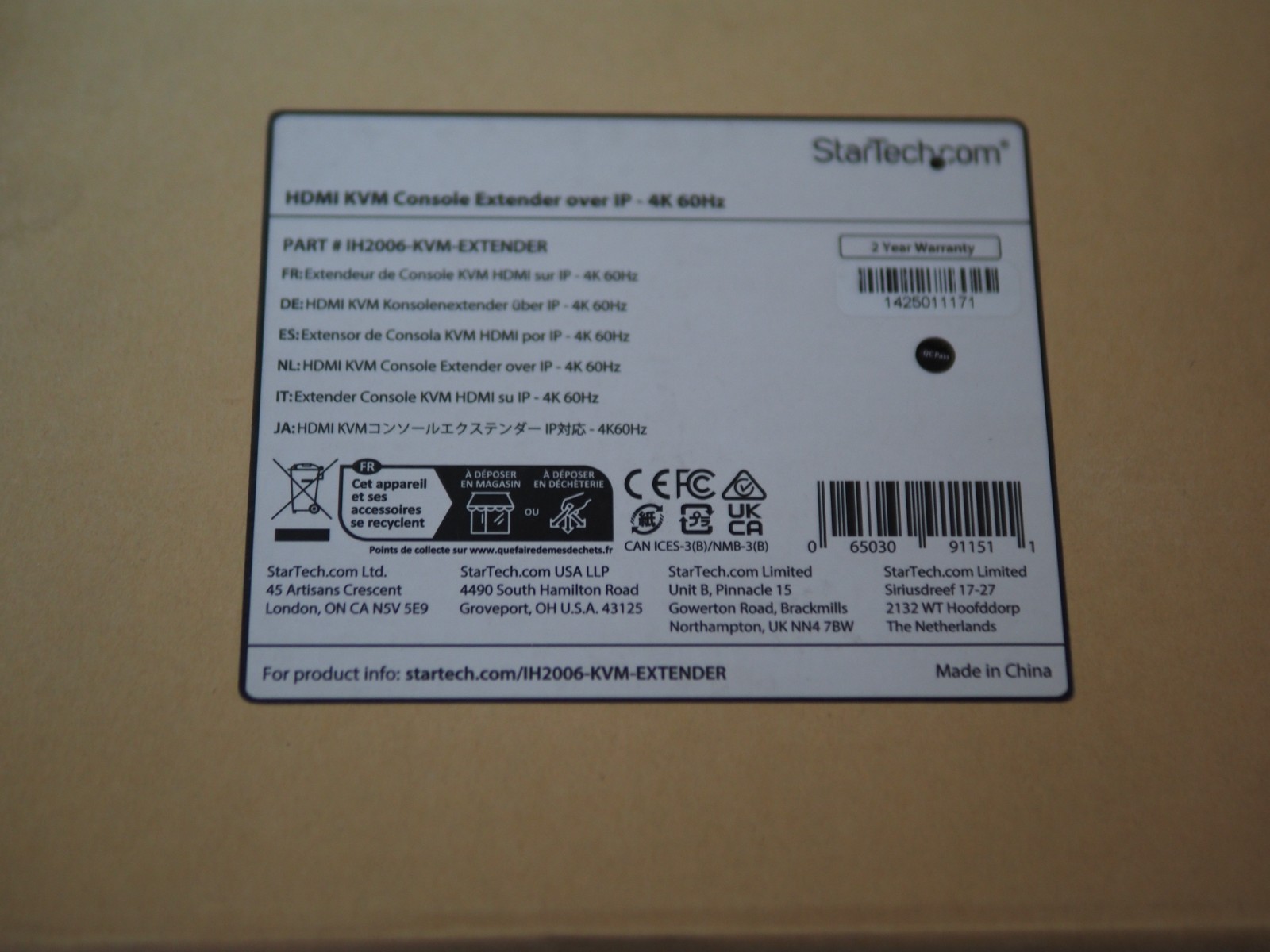 StarTech IH2006-KVM-EXTENDER HDMI KVM 4K 60Hz, Driverless, HDMI and USB