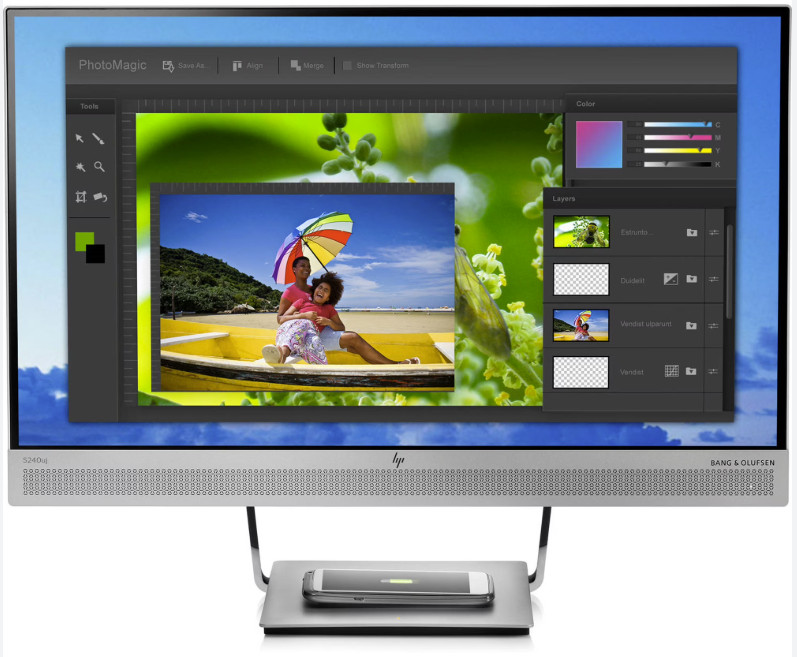 HP EliteDisplay S240uj 24″ QHD Wireless Charging Monitor Built-in B&O Audio -NEW