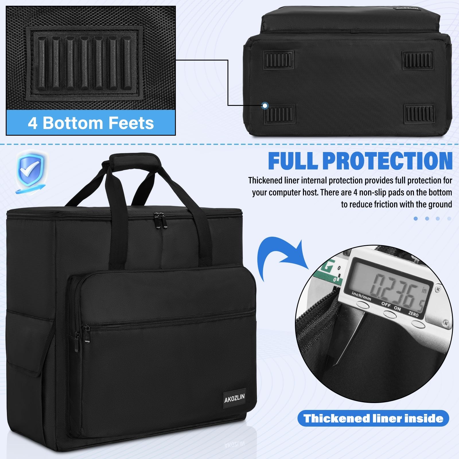 PC Travel Case Desktop Carrying Bag Padded Water Resistant Nylon Tower Mouse Blk