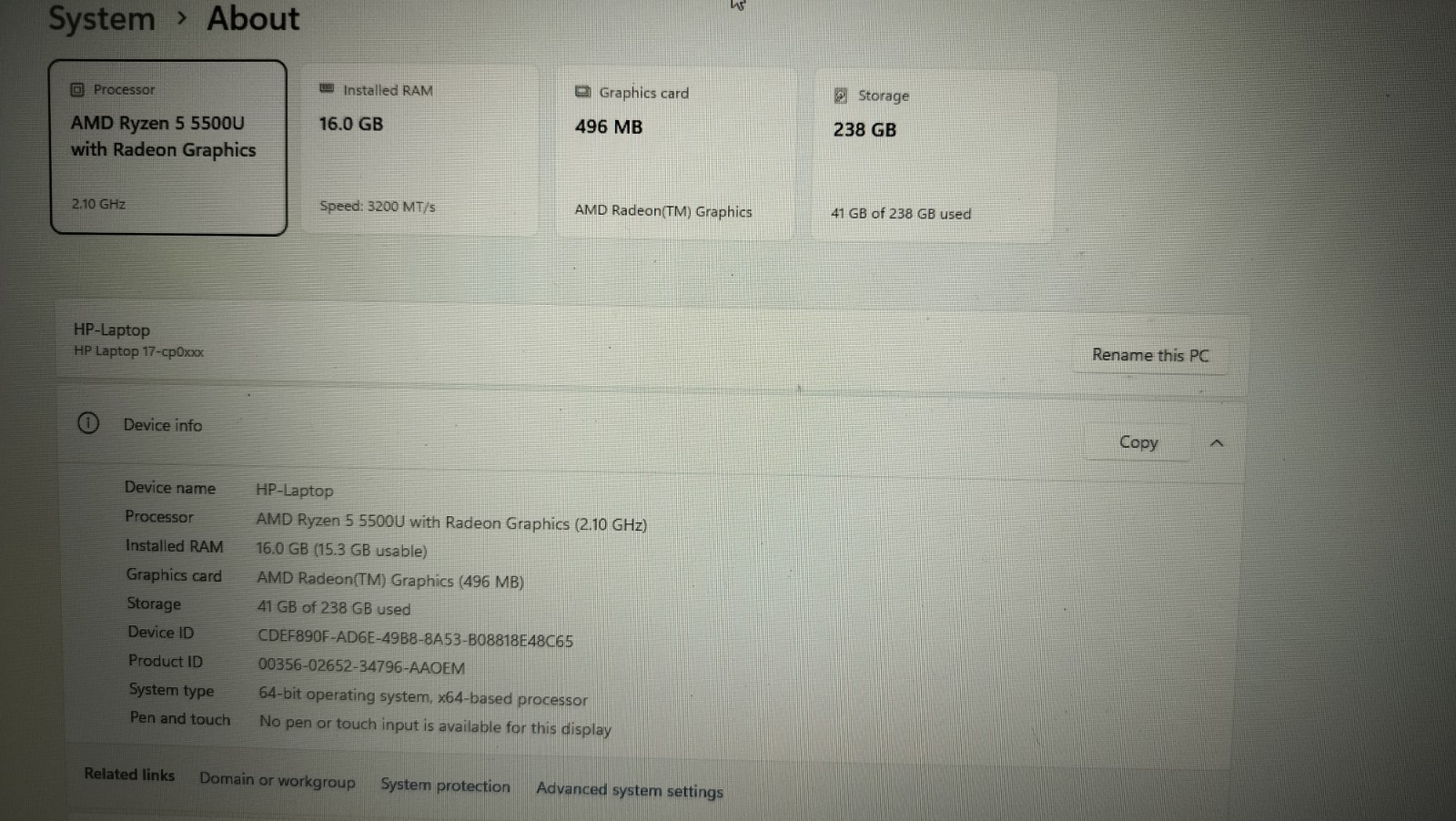 HP Pavilion 17 Inch Silver Laptop Ryzen 5 5500U 16GB RAM 256 GB SSD