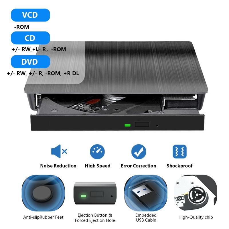 External Optical Drive USB 3.0 Type-C Portable CD DVD RW Burner Optical Drives