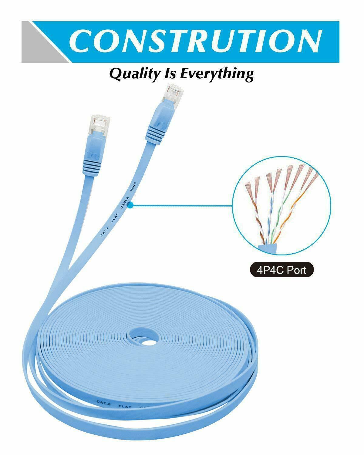 RJ45 CAT6 6FT 10FT 30FT 50FT 100FT 200FT Ethernet Network Cable Cord Flat LOT US