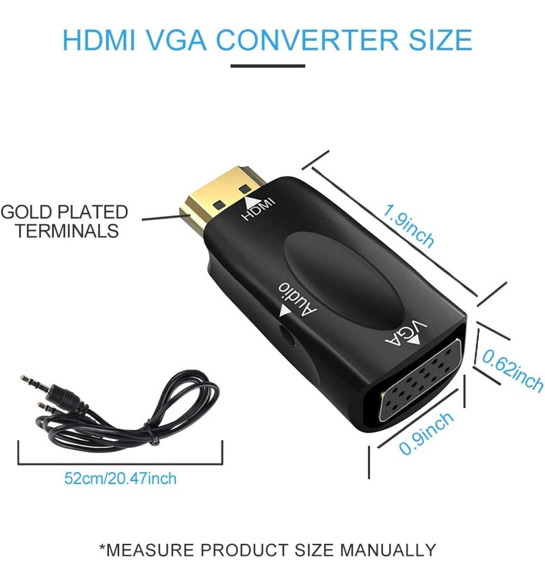Guamar HDMI to VGA Adapter Converter with 3.5mm Audio Jack Cable for Black