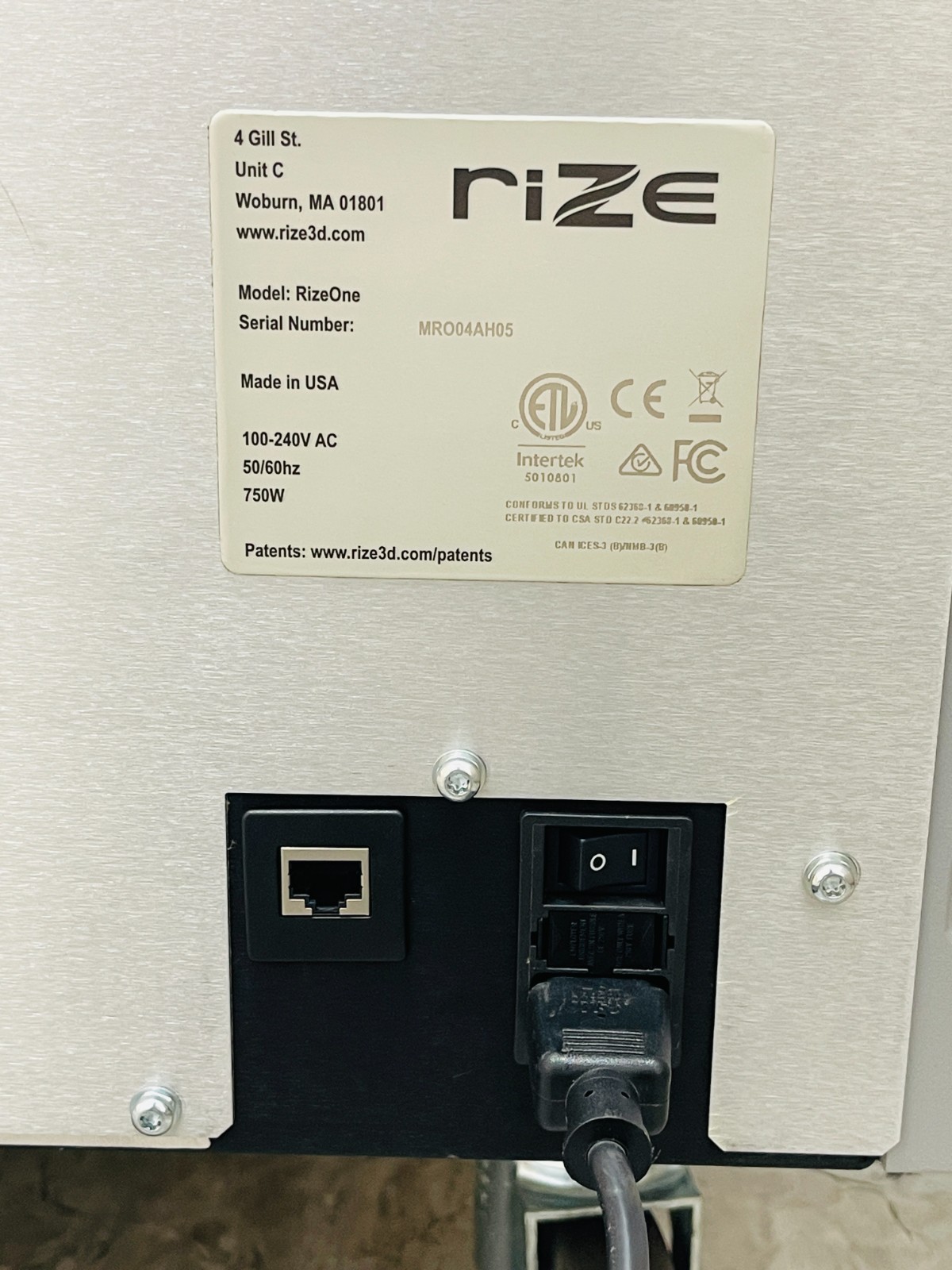USED – Rize One 3D Printer (Tested) With Power Cord – 30 Days Warranty