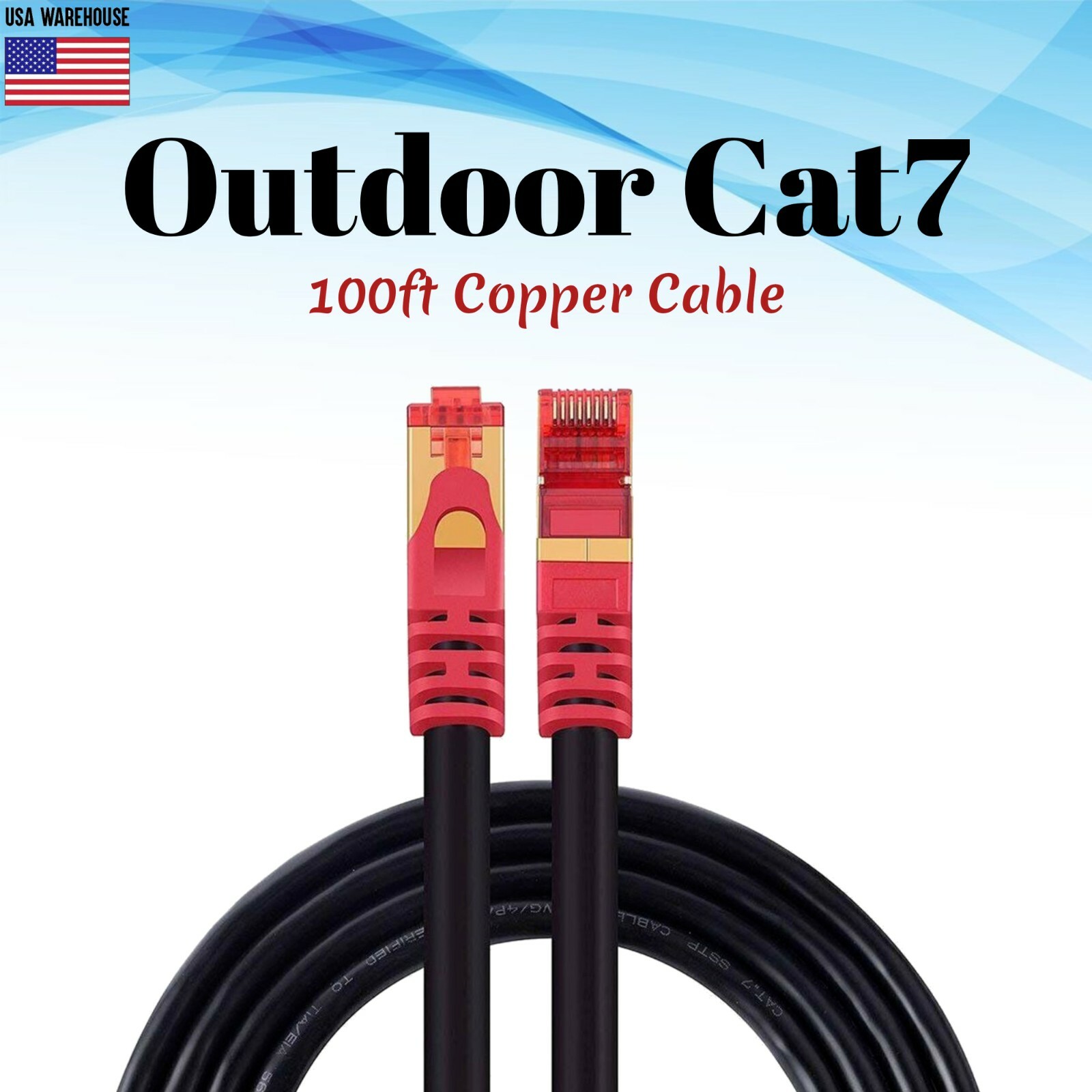 100ft Cat7 S/FTP Network Outdoor Copper Ethernet Cable RJ45 Premade Patch LAN