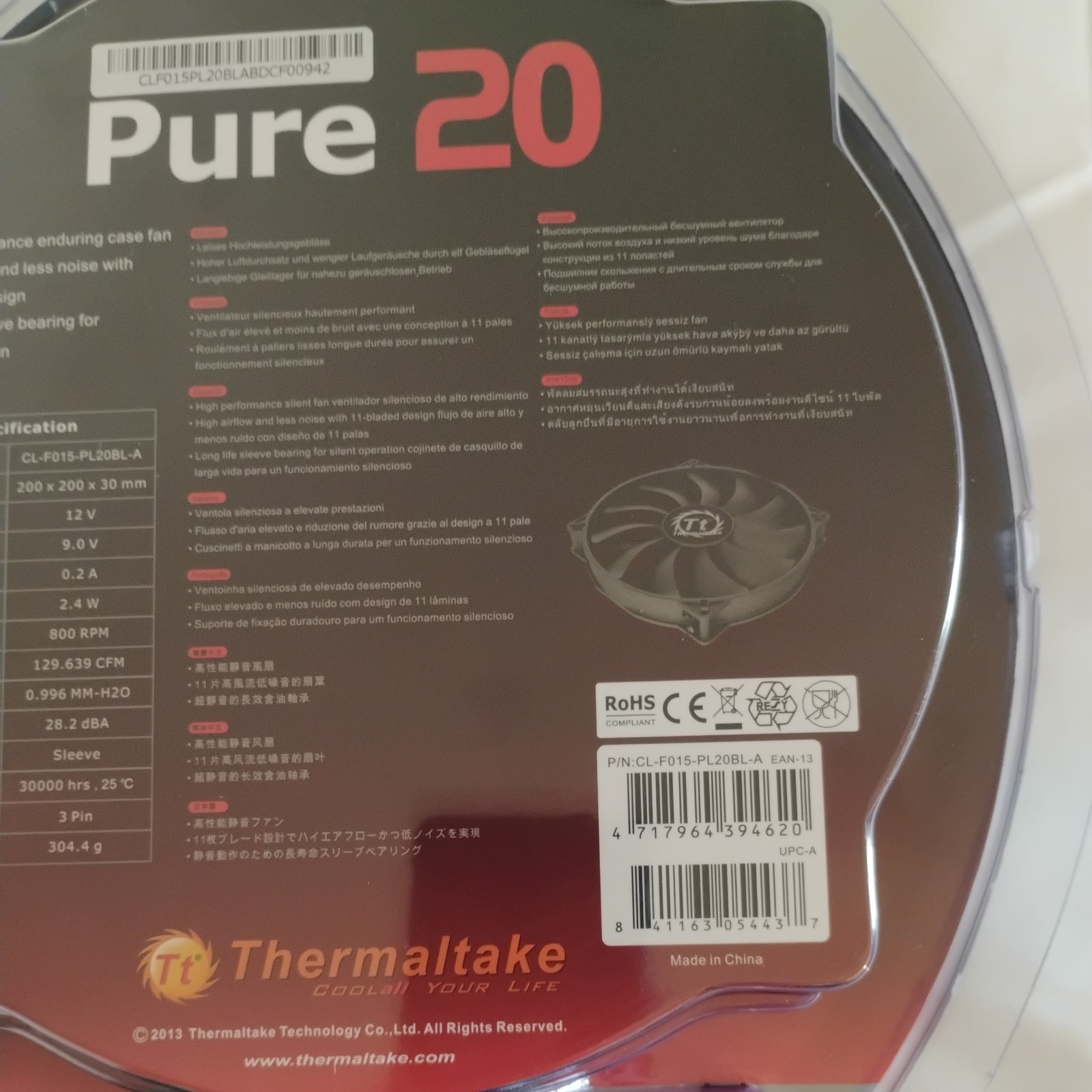 Thermaltake Pure 20 Computer Case Fan 200x200x30mm – CL-F015-PL20BL-A