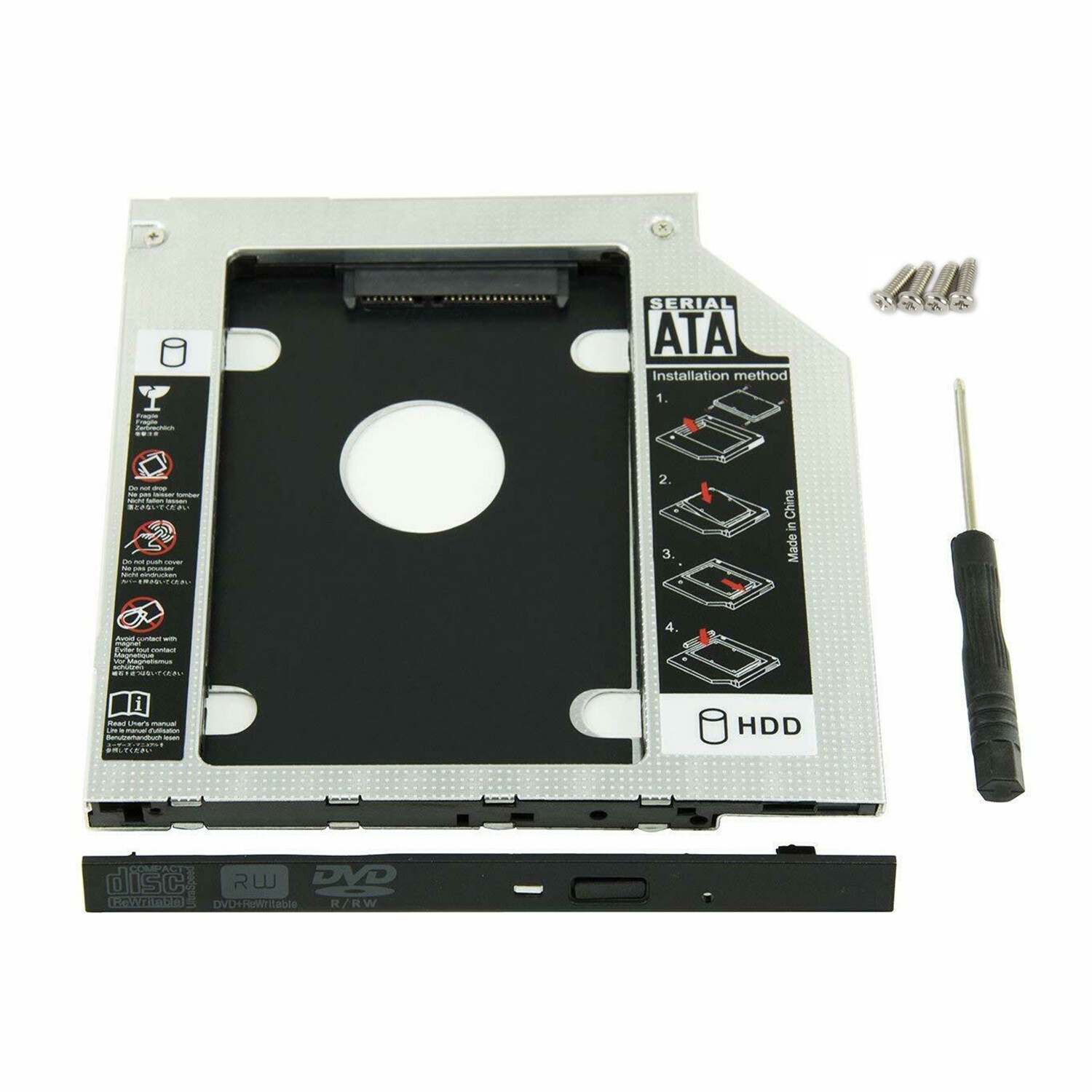 9.5mm Universal For SATA 2nd HDD SSD Hard Drive Caddy CD/DVD-ROM Optical Bay