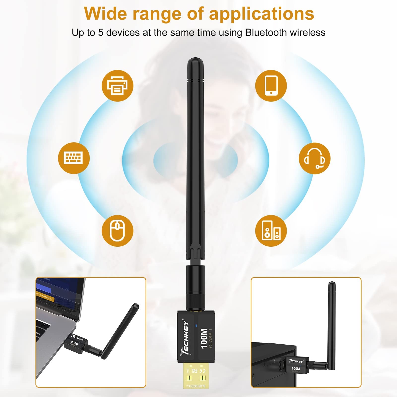 Long Range USB Bluetooth 5.3 Adapter for Desktop PC – 328FT Wireless