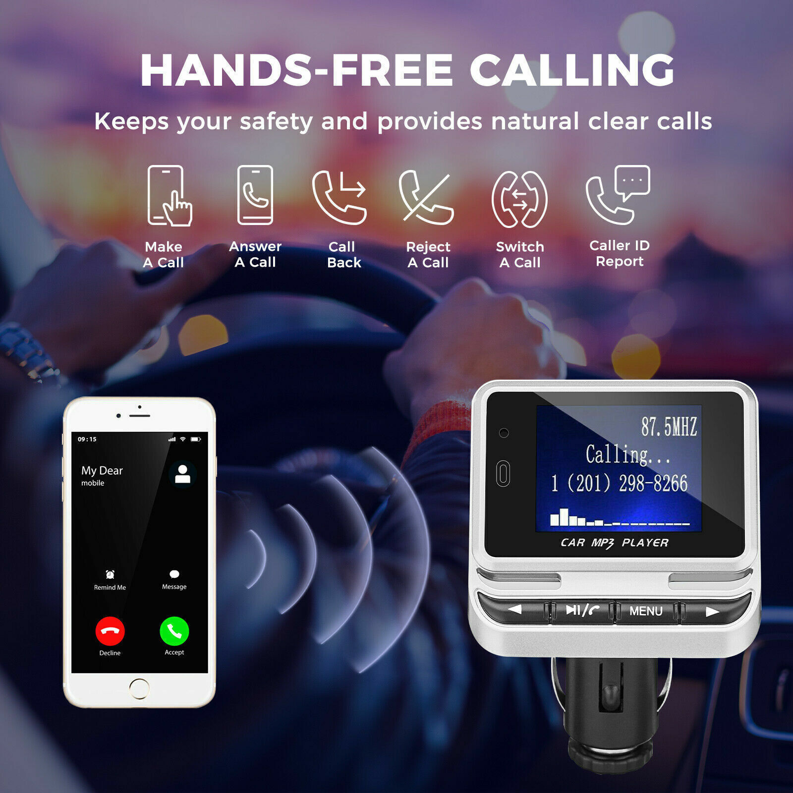 Bluetooth 5.0 Wireless Car FM Transmitter USB Charger Aux Adapter MP3 Hands-free